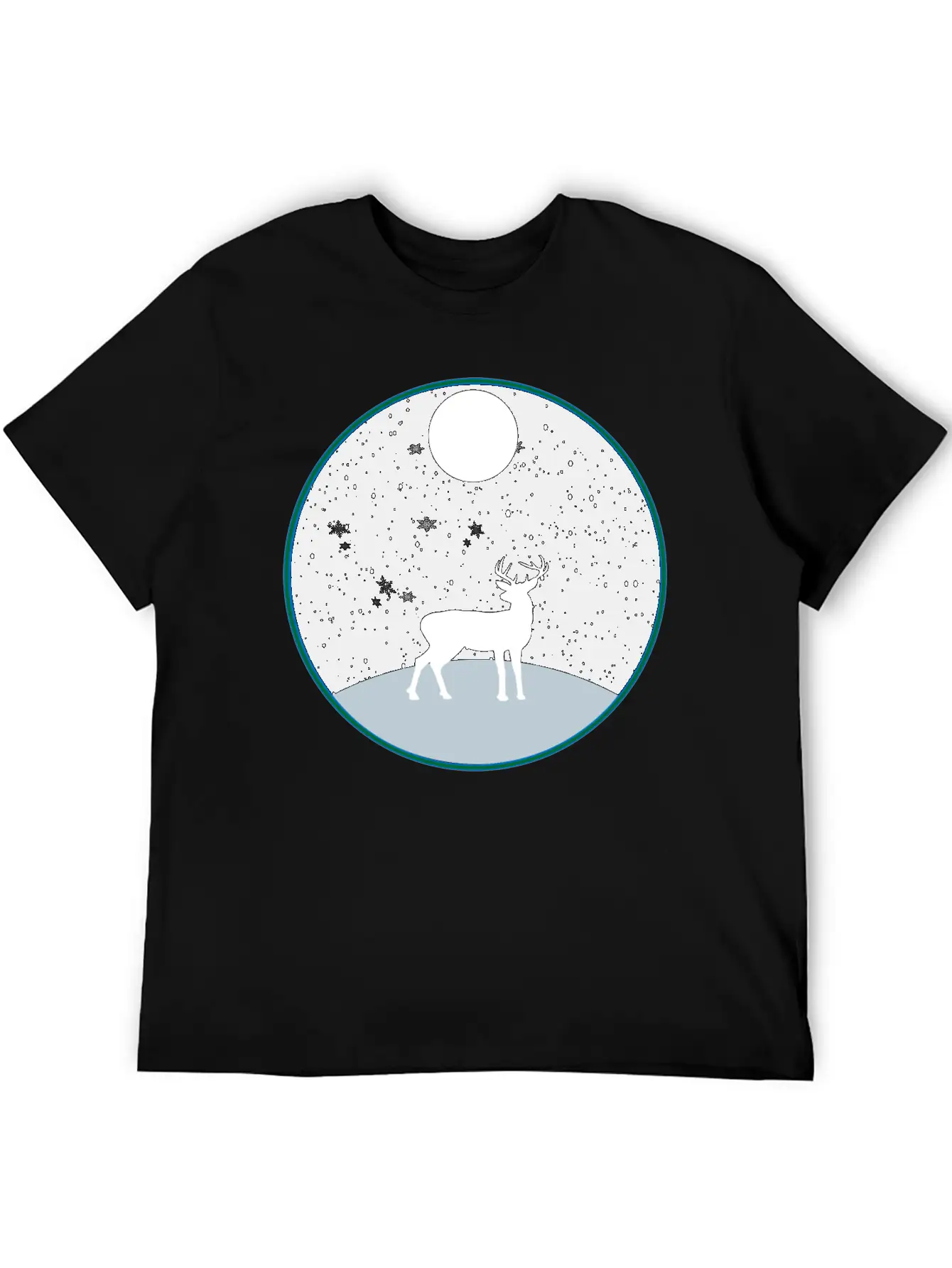 Moon Snow And Reindeer Essential Cotton Tee For Daily Outfits ¨C Unisex Style