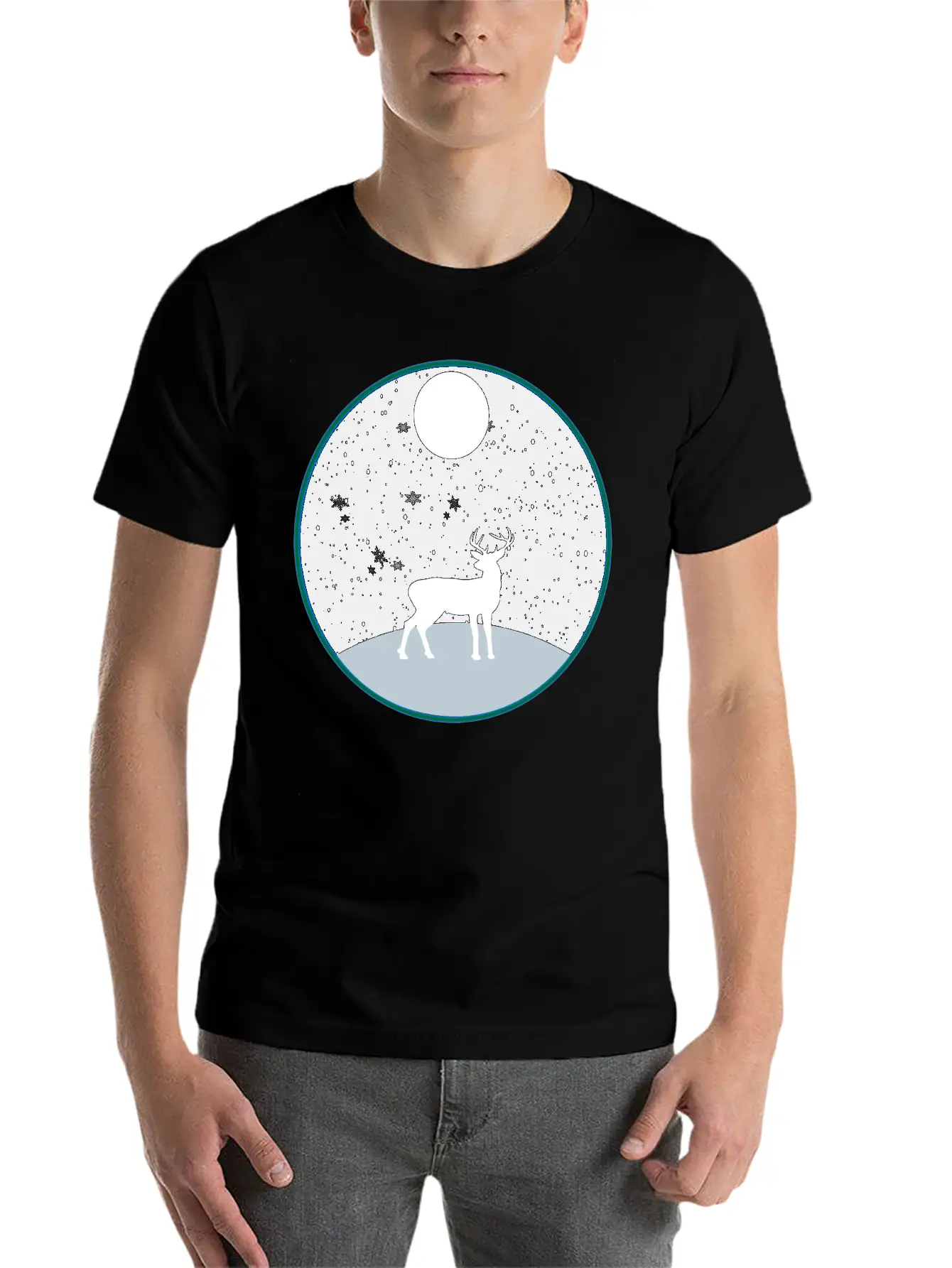 Moon Snow And Reindeer Essential Cotton Tee For Daily Outfits ¨C Unisex Style