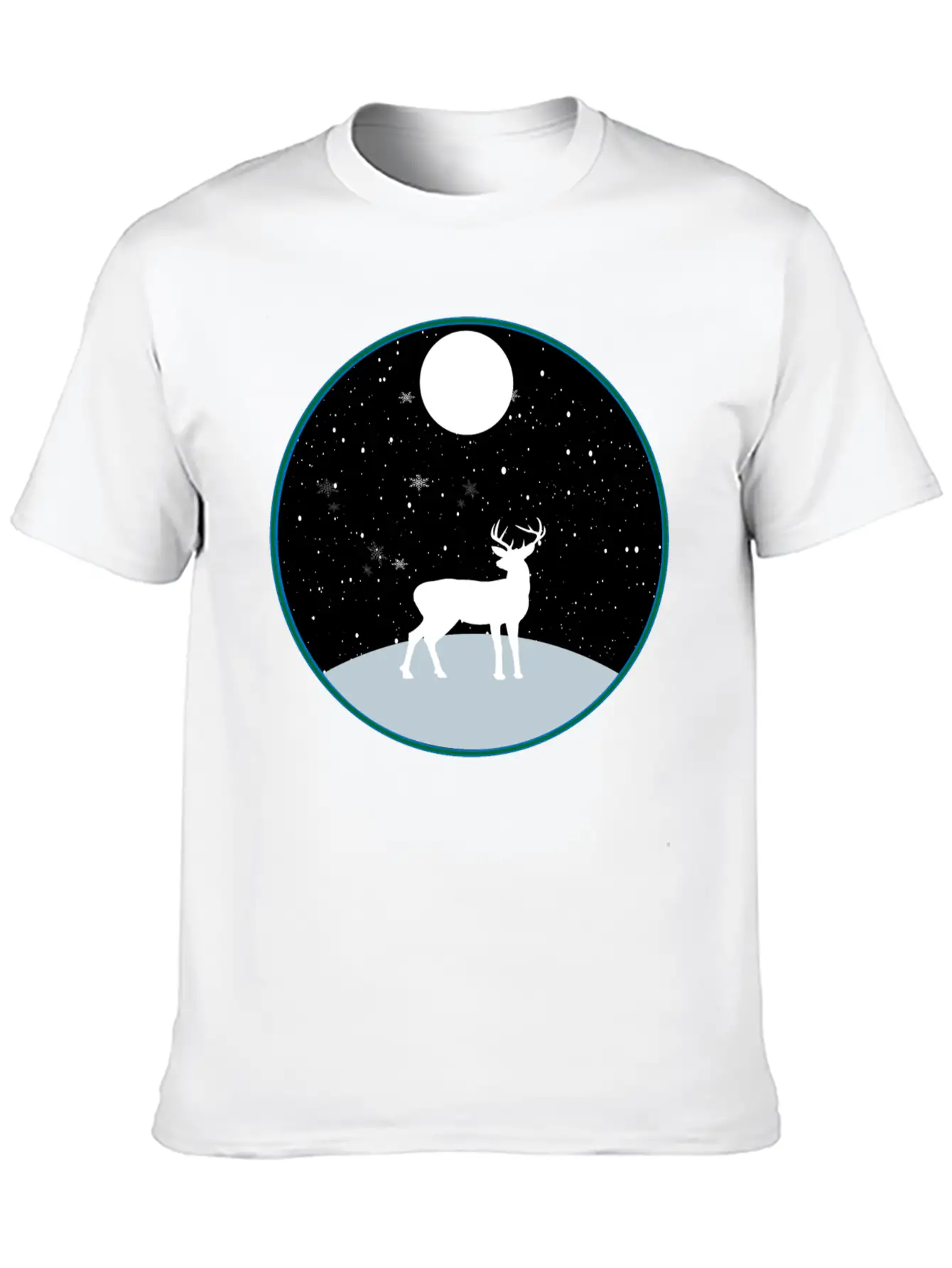 Moon Snow And Reindeer Essential Cotton Tee For Daily Outfits ¨C Unisex Style