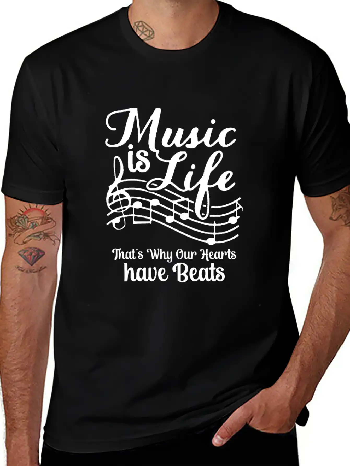 Music Is Life That's Why Our Hearts Have Beats Basic Graphic T-Shirt ¨C Daily Comfort In Soft Cotton
