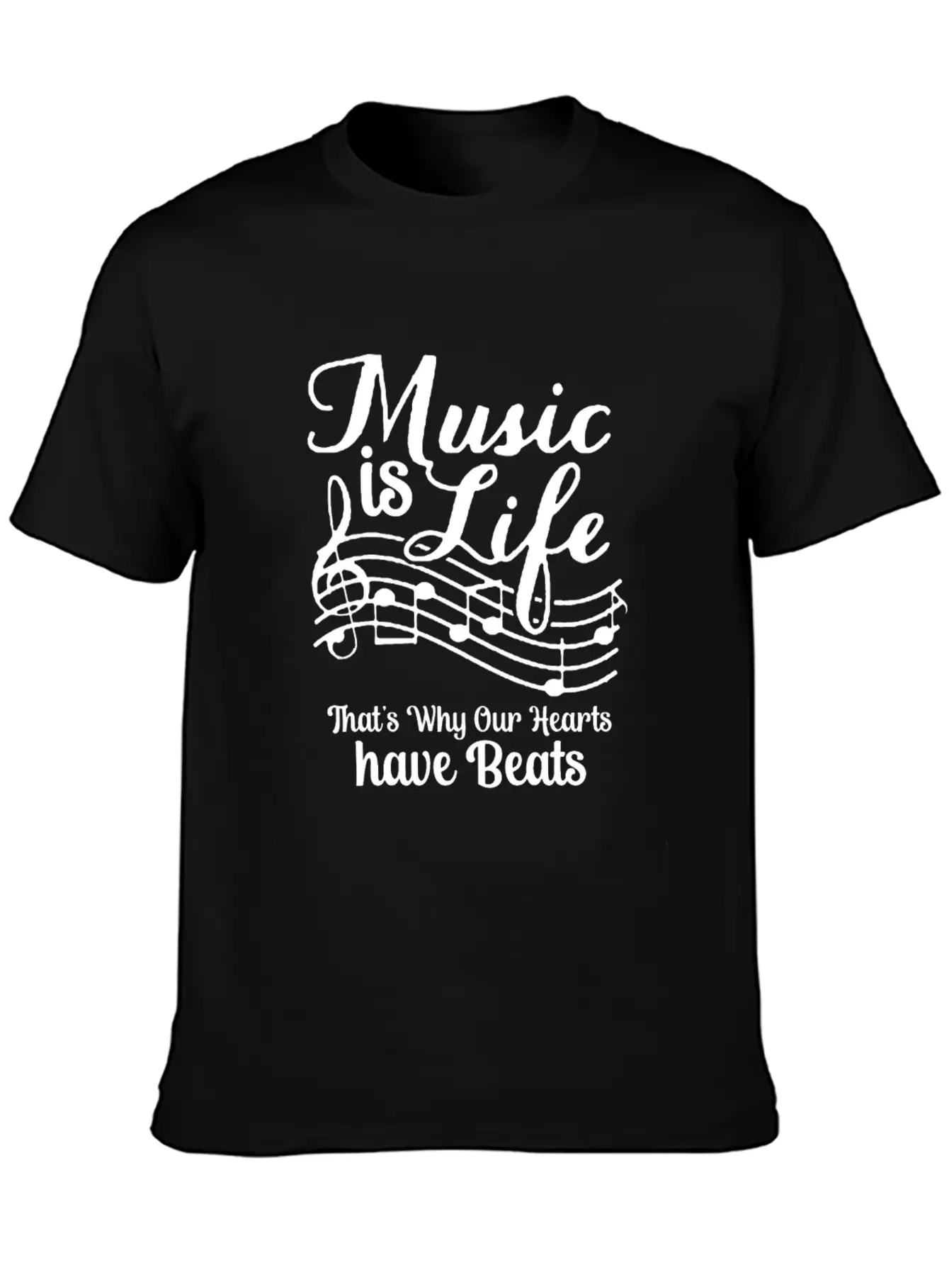 Music Is Life That's Why Our Hearts Have Beats Basic Graphic T-Shirt ¨C Daily Comfort In Soft Cotton