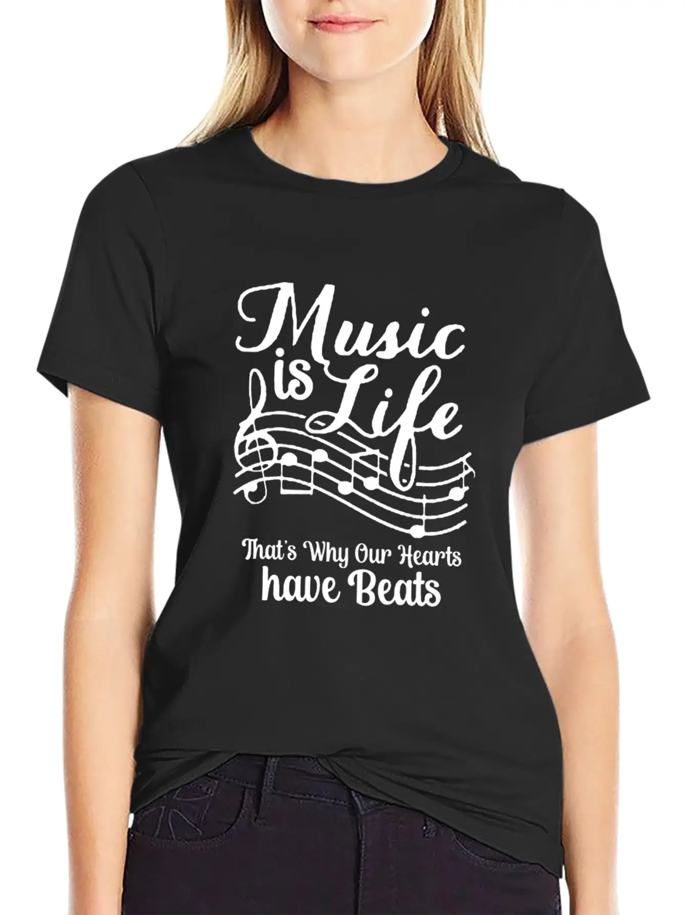 Music Is Life That's Why Our Hearts Have Beats Basic Graphic T-Shirt ¨C Daily Comfort In Soft Cotton
