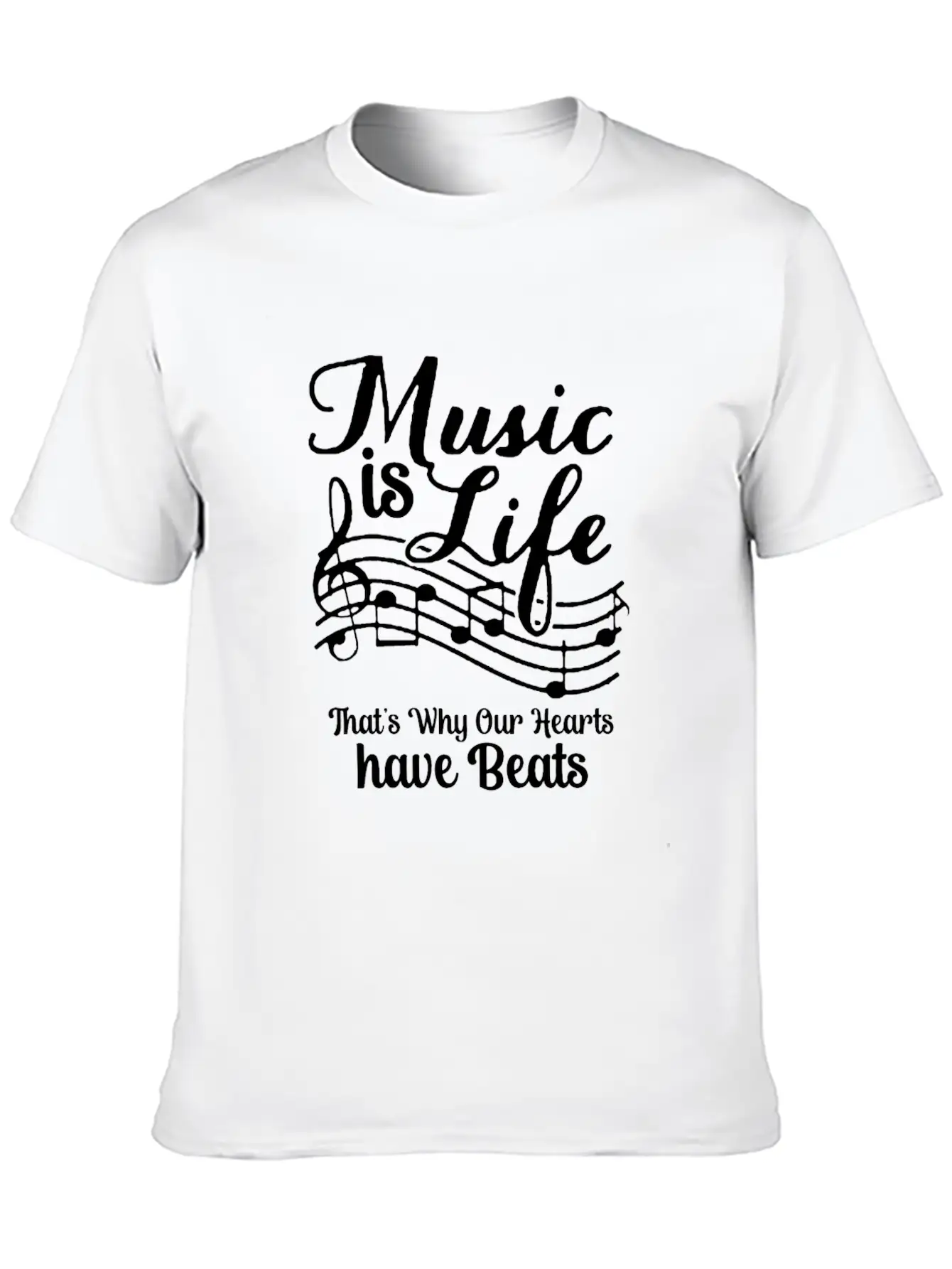 Music Is Life That's Why Our Hearts Have Beats Basic Graphic T-Shirt ¨C Daily Comfort In Soft Cotton