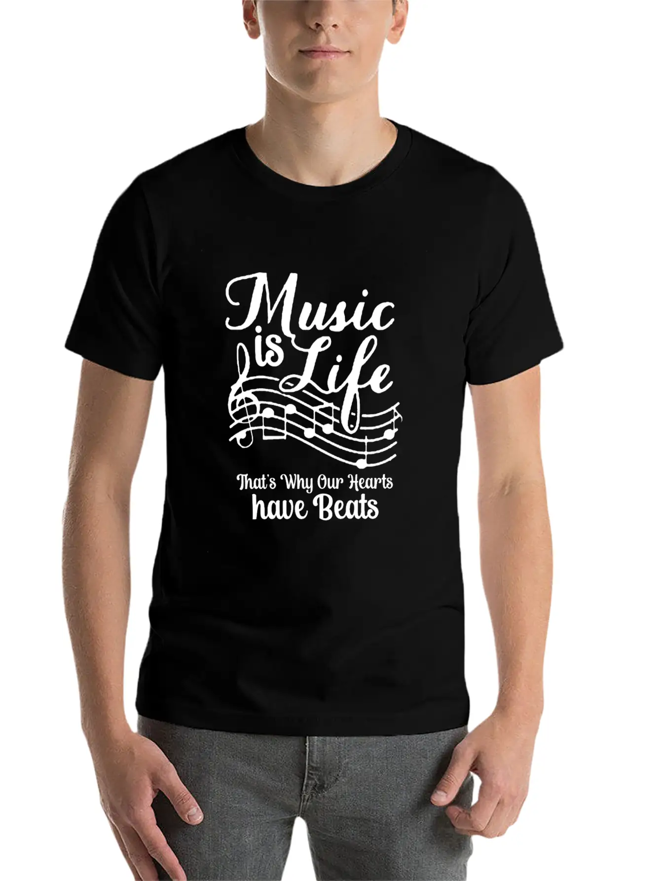 Music Is Life That's Why Our Hearts Have Beats Basic Graphic T-Shirt ¨C Daily Comfort In Soft Cotton