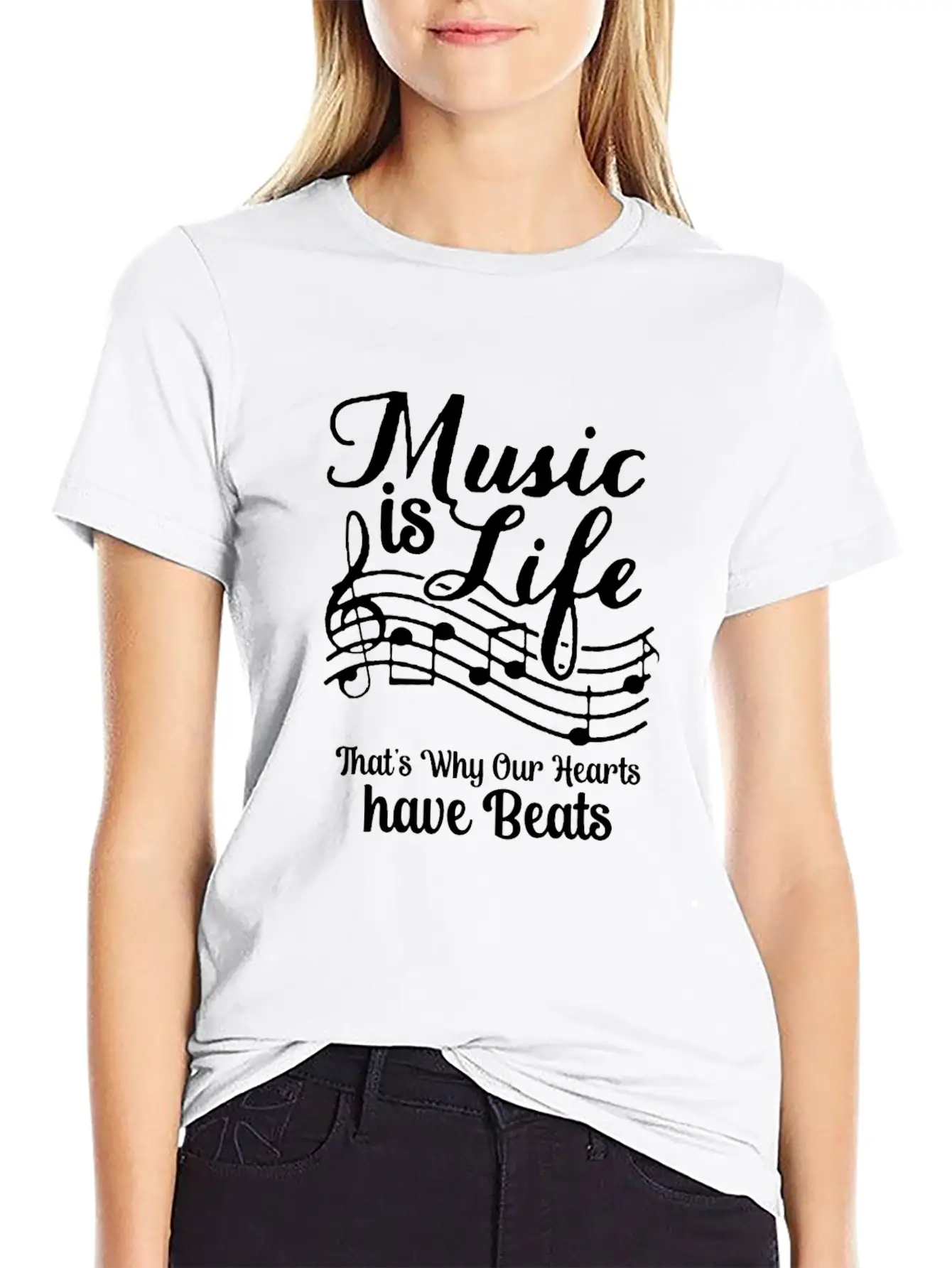 Music Is Life That's Why Our Hearts Have Beats Basic Graphic T-Shirt ¨C Daily Comfort In Soft Cotton