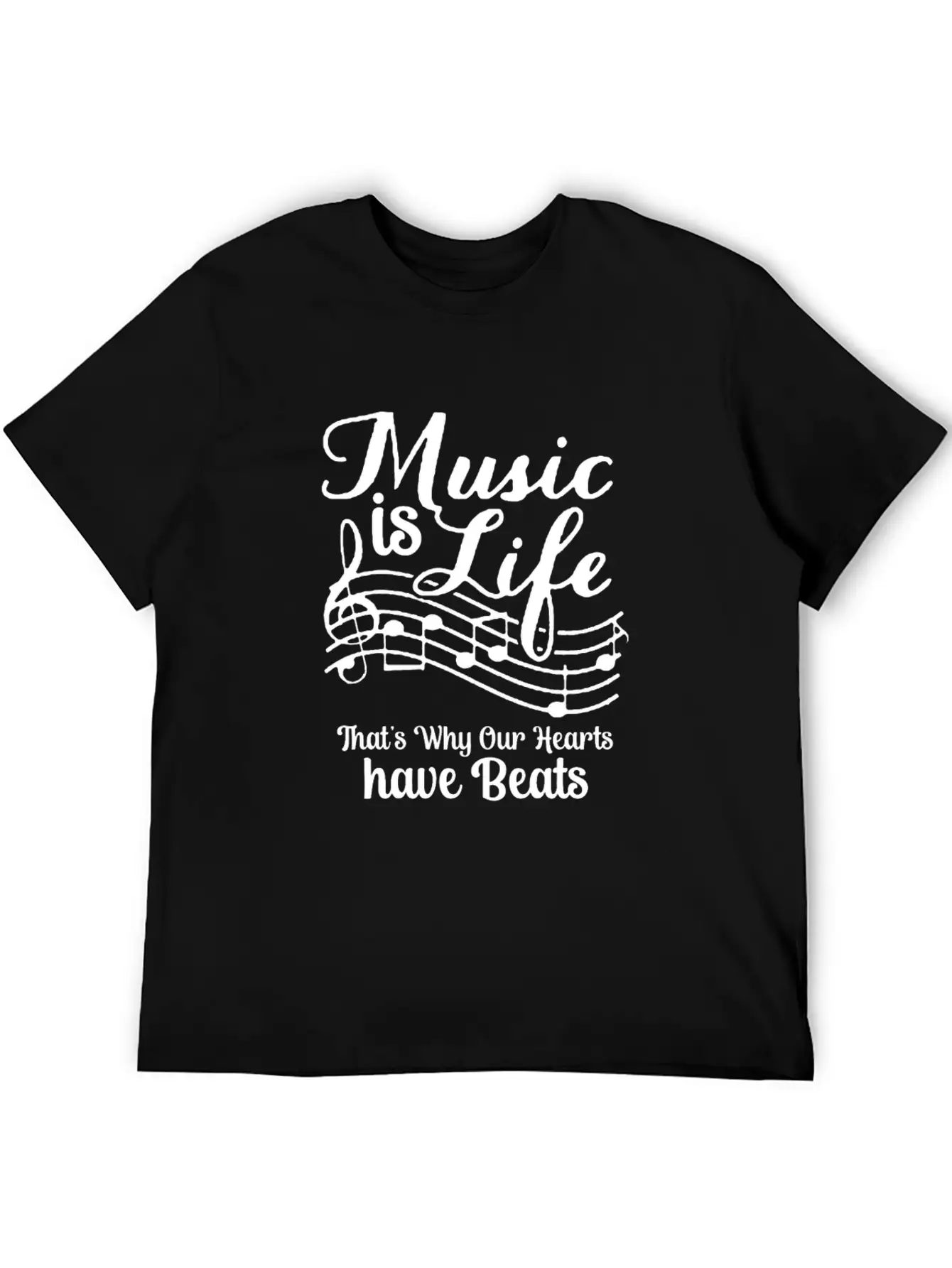 Music Is Life That's Why Our Hearts Have Beats Basic Graphic T-Shirt ¨C Daily Comfort In Soft Cotton