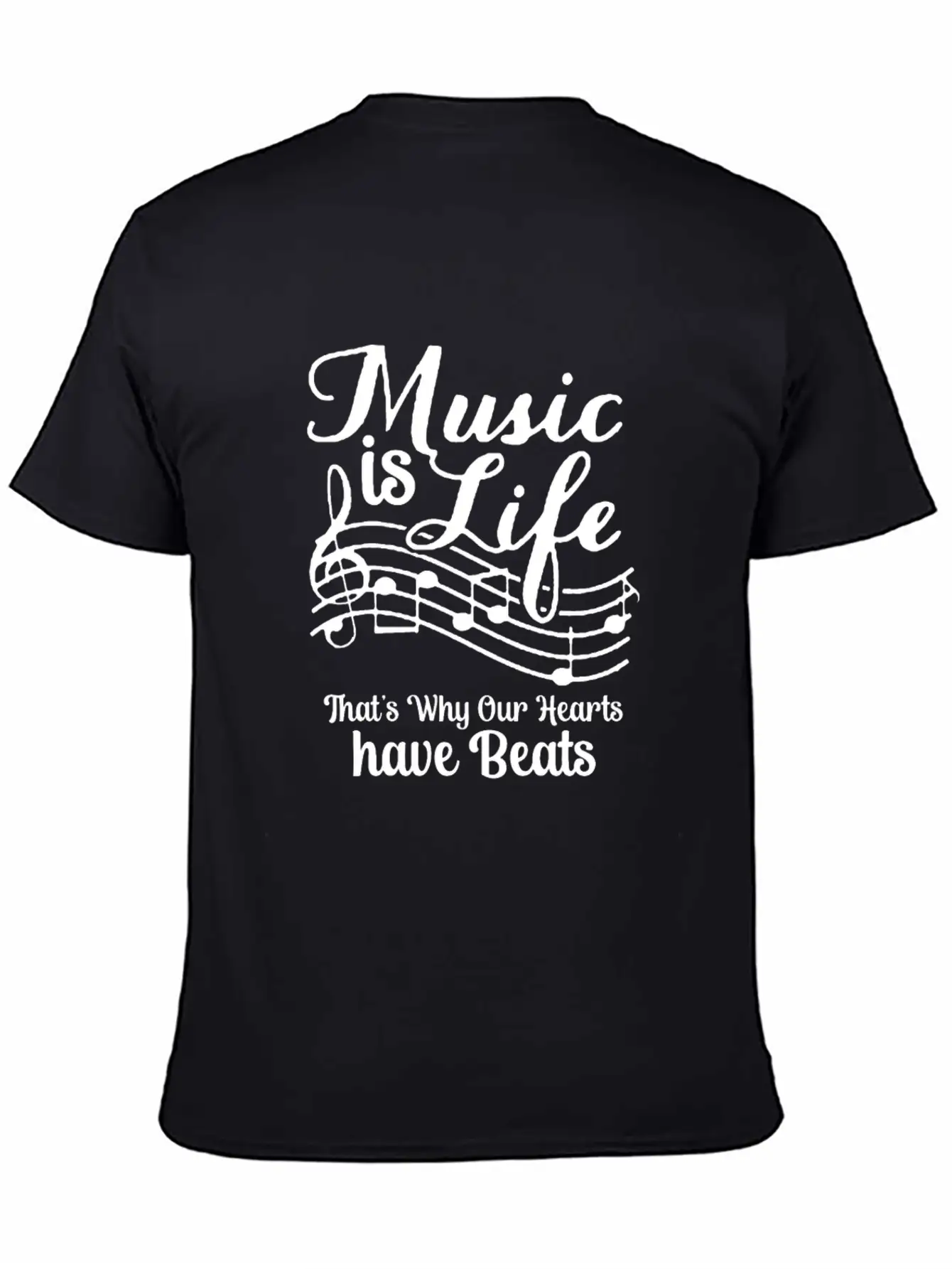 Music Is Life That's Why Our Hearts Have Beats Basic Graphic T-Shirt ¨C Daily Comfort In Soft Cotton