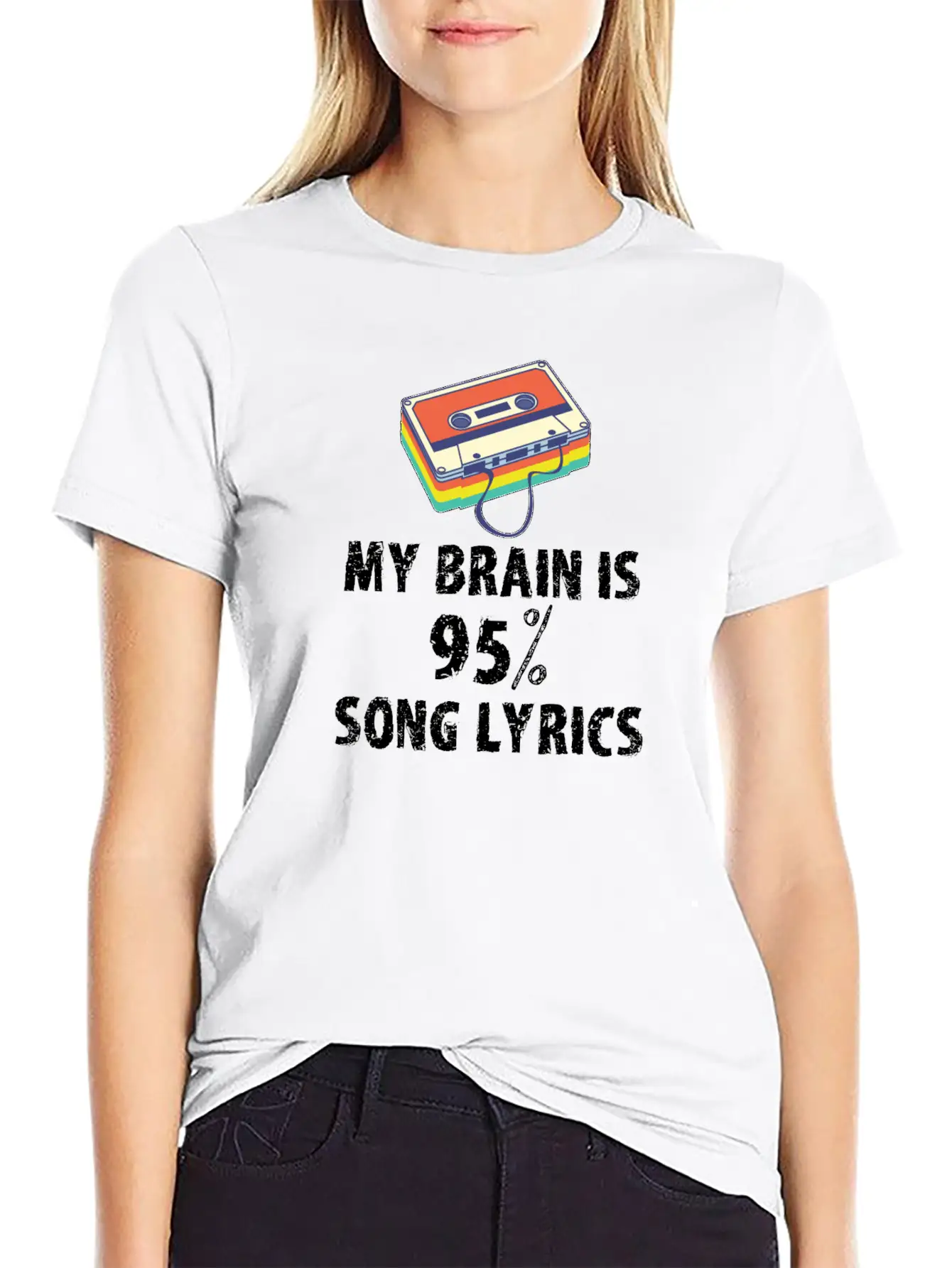 My Brain Is 95% Song Lyrics Vintage Cassette Essential Cotton Tee For Daily Outfits ¨C Unisex Style