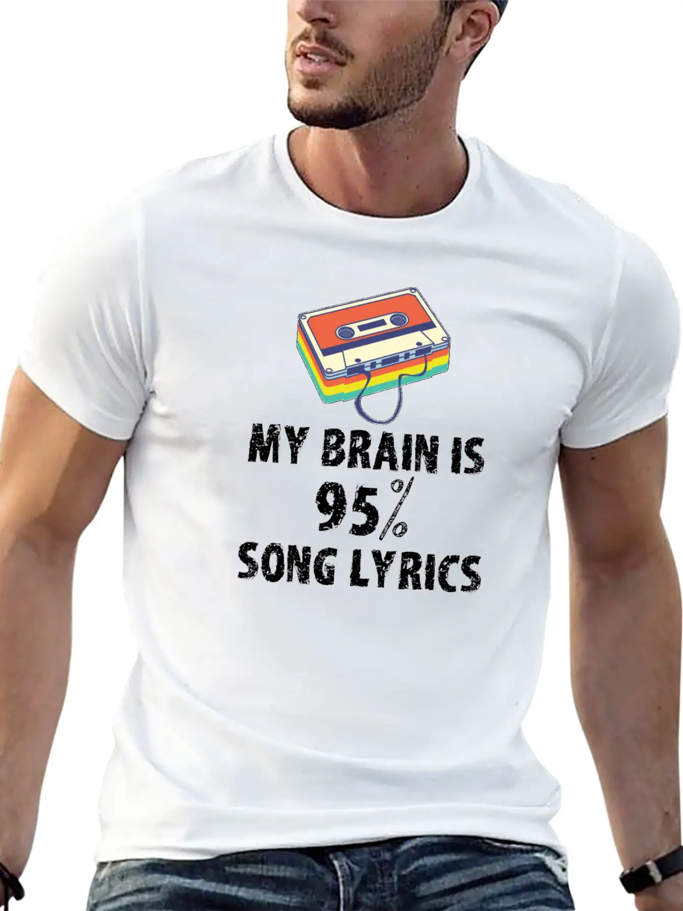 My Brain Is 95% Song Lyrics Vintage Cassette Essential Cotton Tee For Daily Outfits ¨C Unisex Style