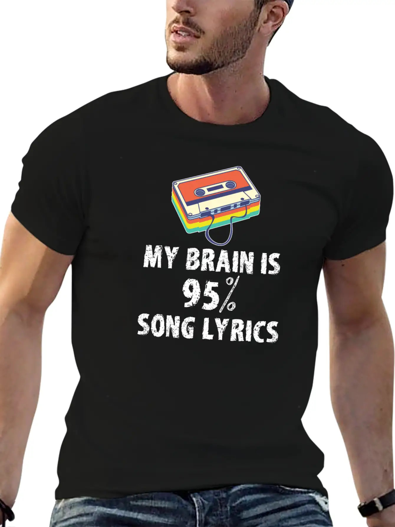 My Brain Is 95% Song Lyrics Vintage Cassette Essential Cotton Tee For Daily Outfits ¨C Unisex Style