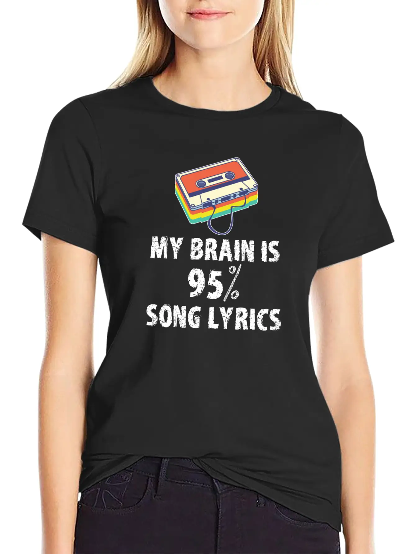 My Brain Is 95% Song Lyrics Vintage Cassette Essential Cotton Tee For Daily Outfits ¨C Unisex Style