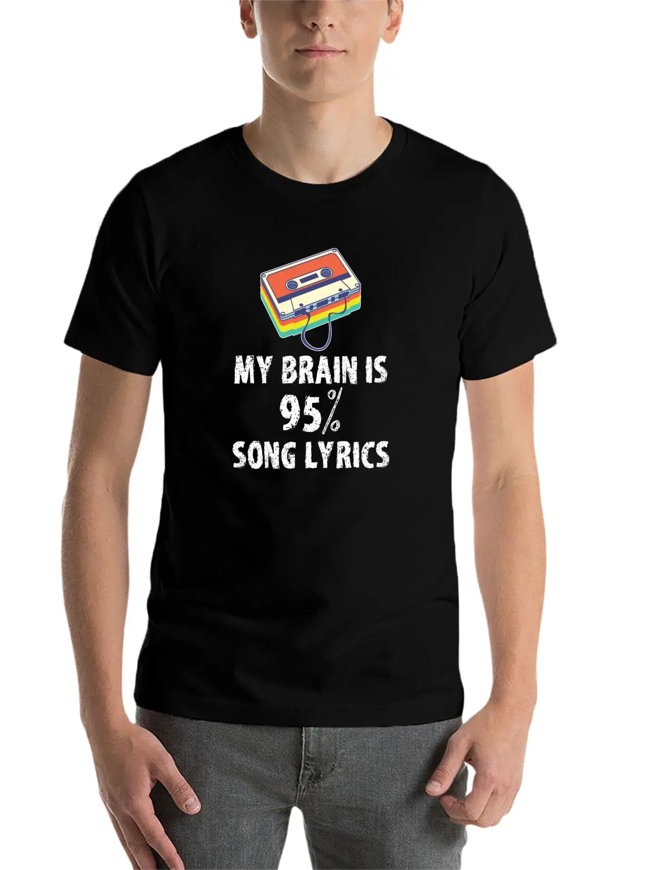My Brain Is 95% Song Lyrics Vintage Cassette Essential Cotton Tee For Daily Outfits ¨C Unisex Style