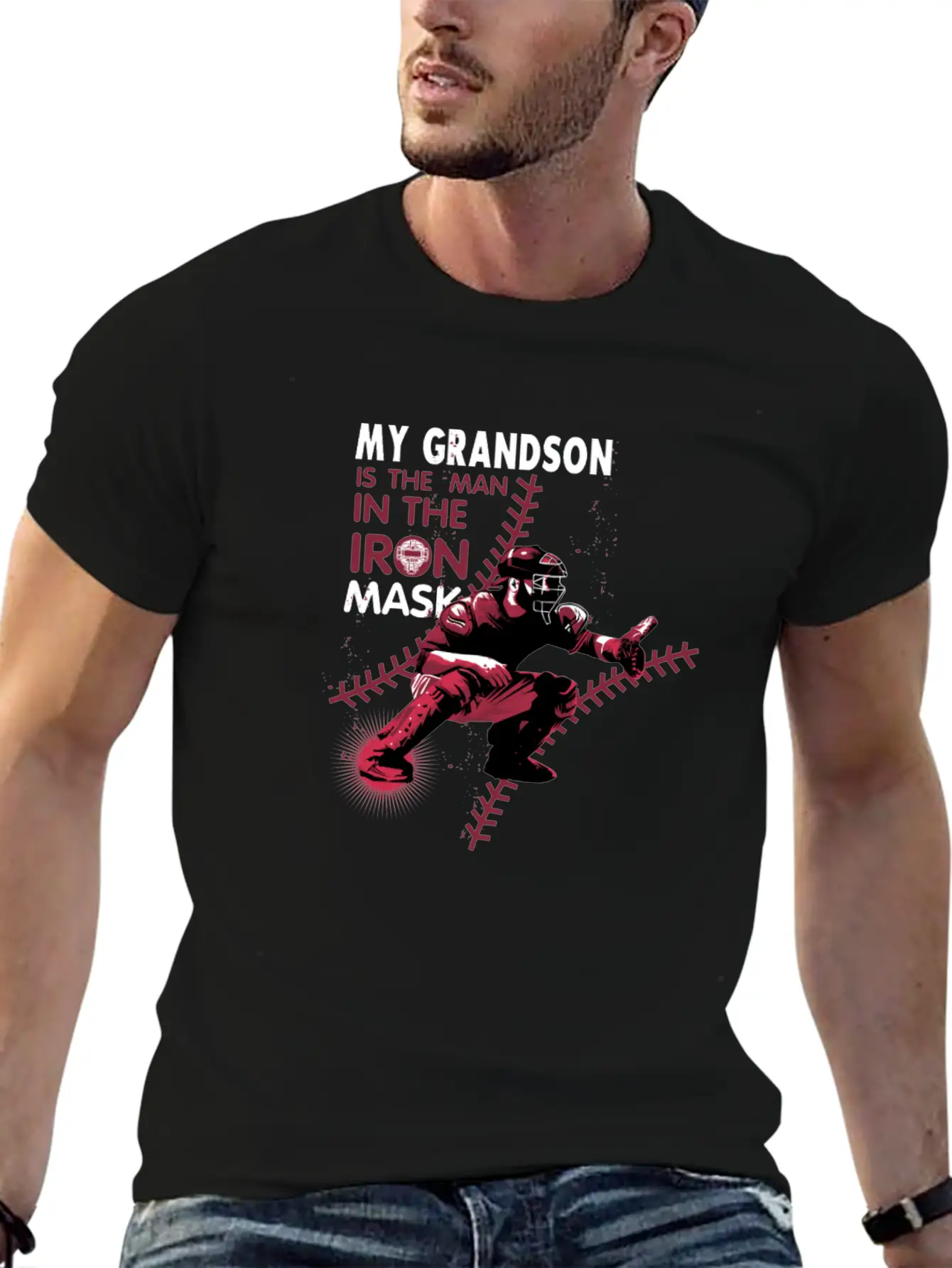My Grandson Is The Man In The Iron Mask Baseball Basic Graphic T-Shirt ¨C Daily Comfort In Soft Cotton