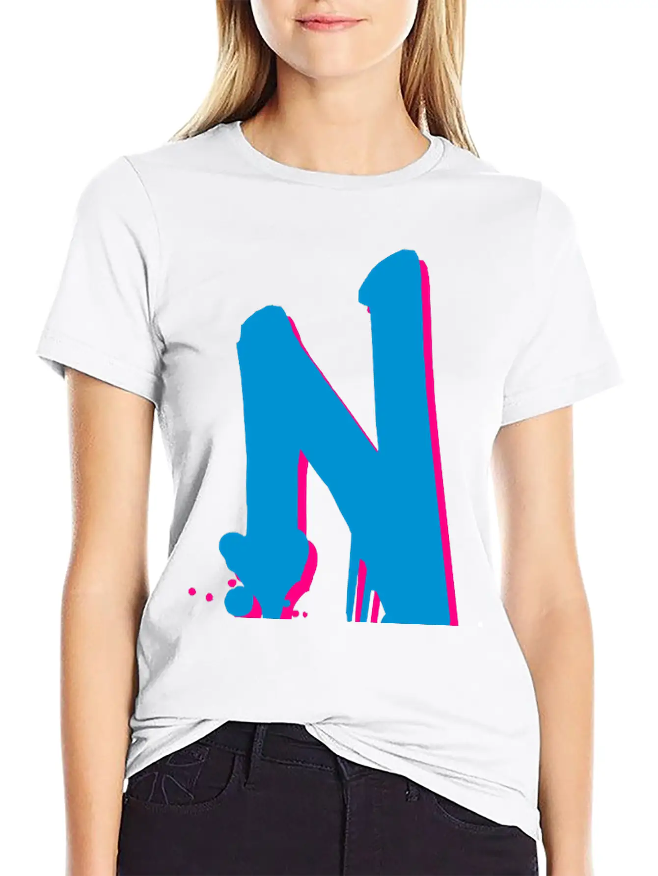 N Graffiti Drops Farbklex Spray Basic Graphic T-Shirt ¨C Daily Comfort In Soft Cotton