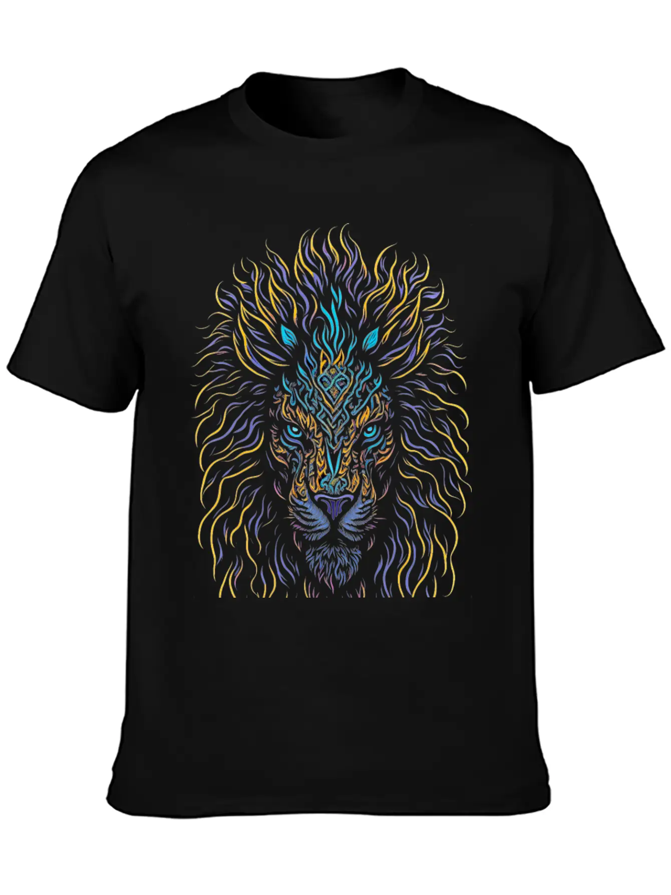 Neon Color Ornamental Lion Head Essential Cotton Tee For Daily Outfits ¨C Unisex Style
