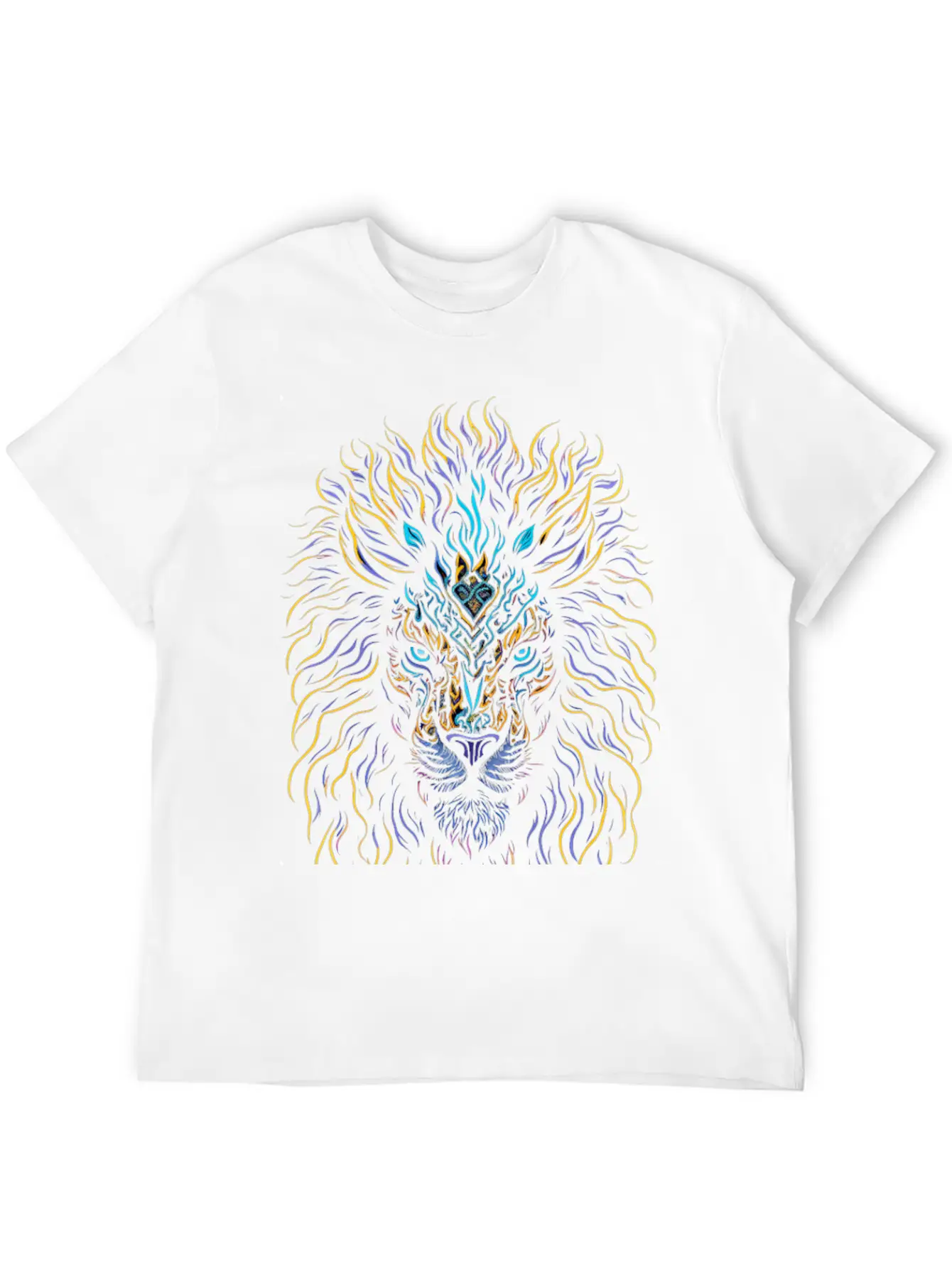 Neon Color Ornamental Lion Head Essential Cotton Tee For Daily Outfits ¨C Unisex Style