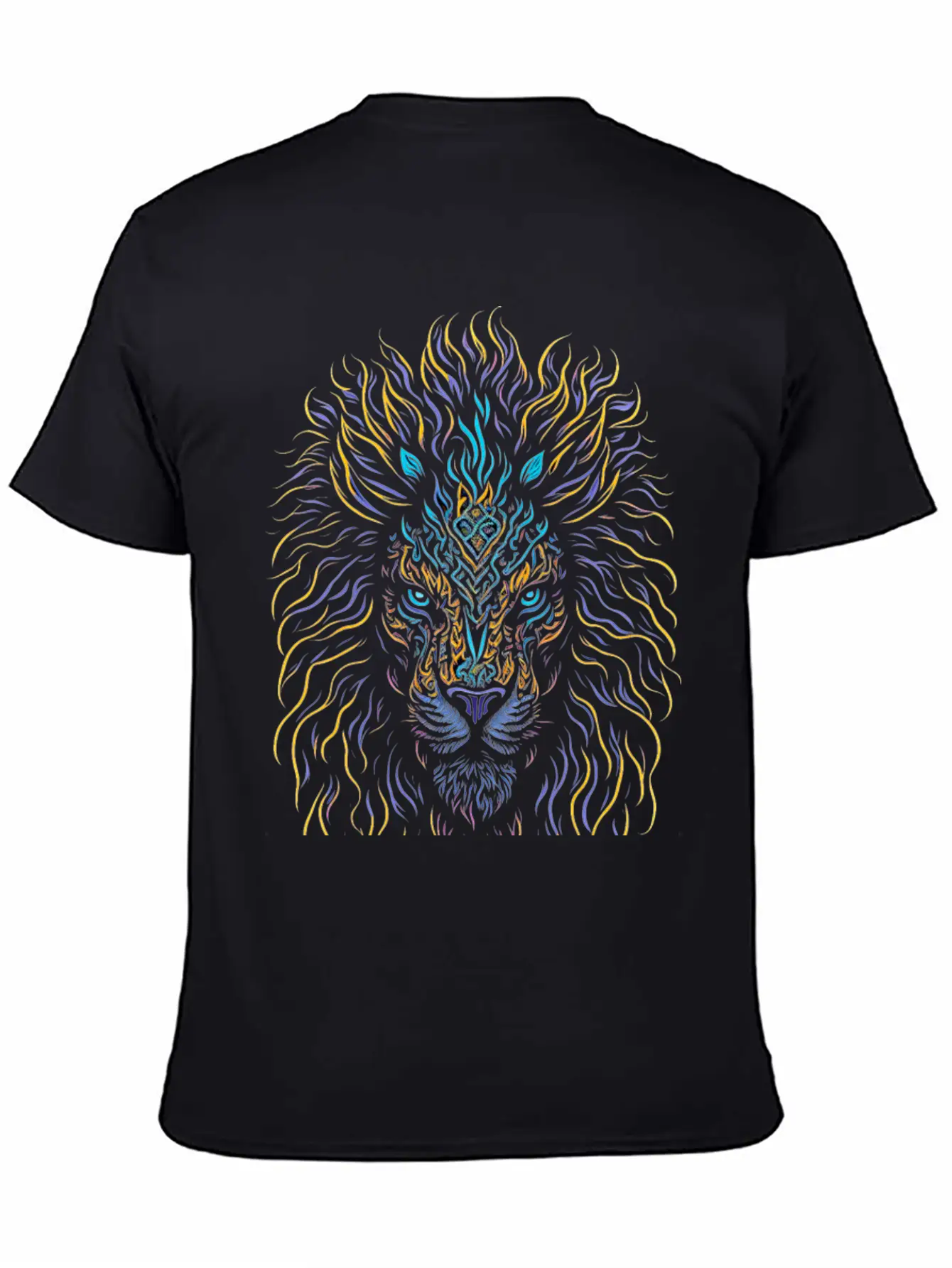 Neon Color Ornamental Lion Head Essential Cotton Tee For Daily Outfits ¨C Unisex Style