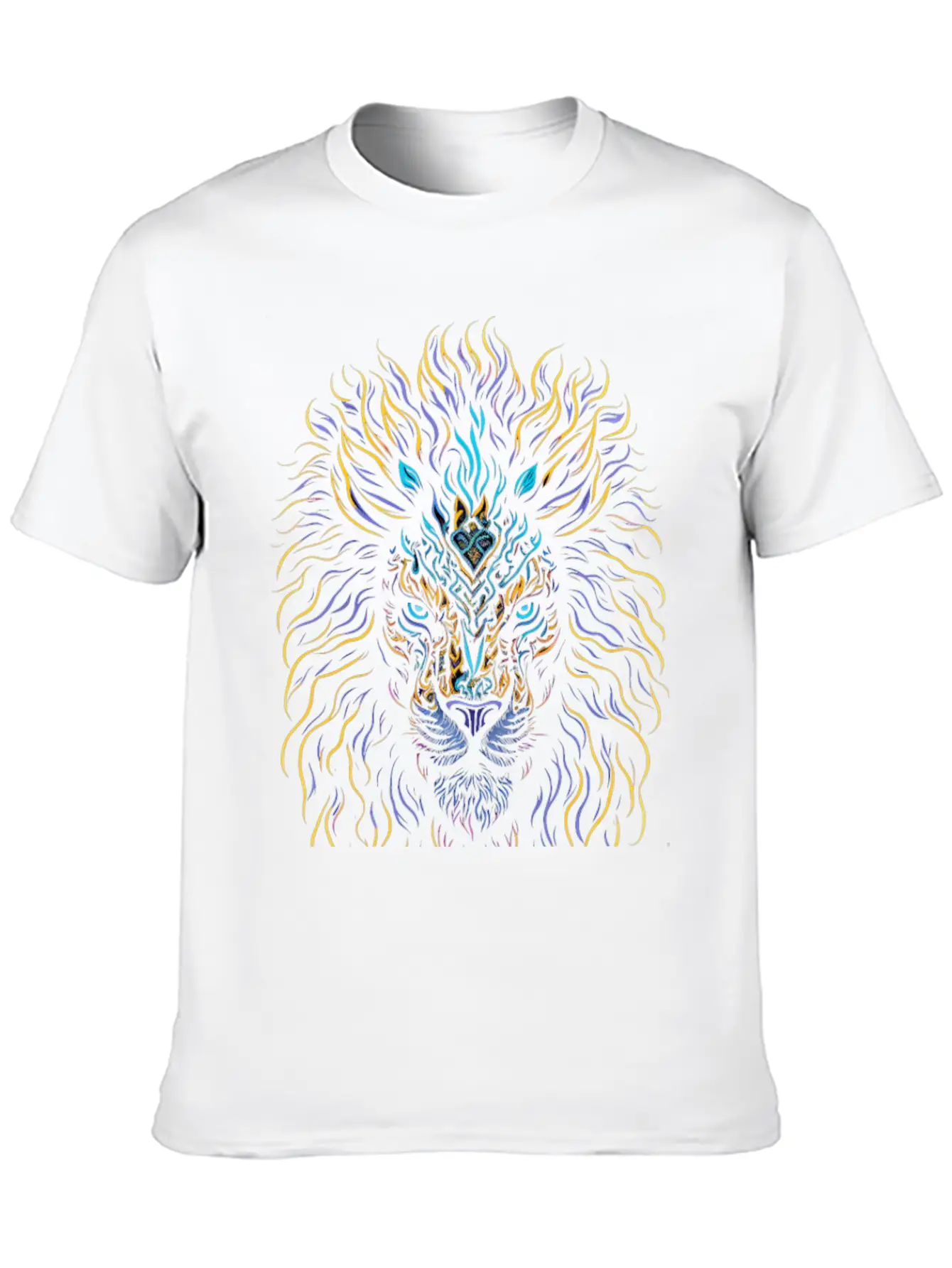 Neon Color Ornamental Lion Head Essential Cotton Tee For Daily Outfits ¨C Unisex Style