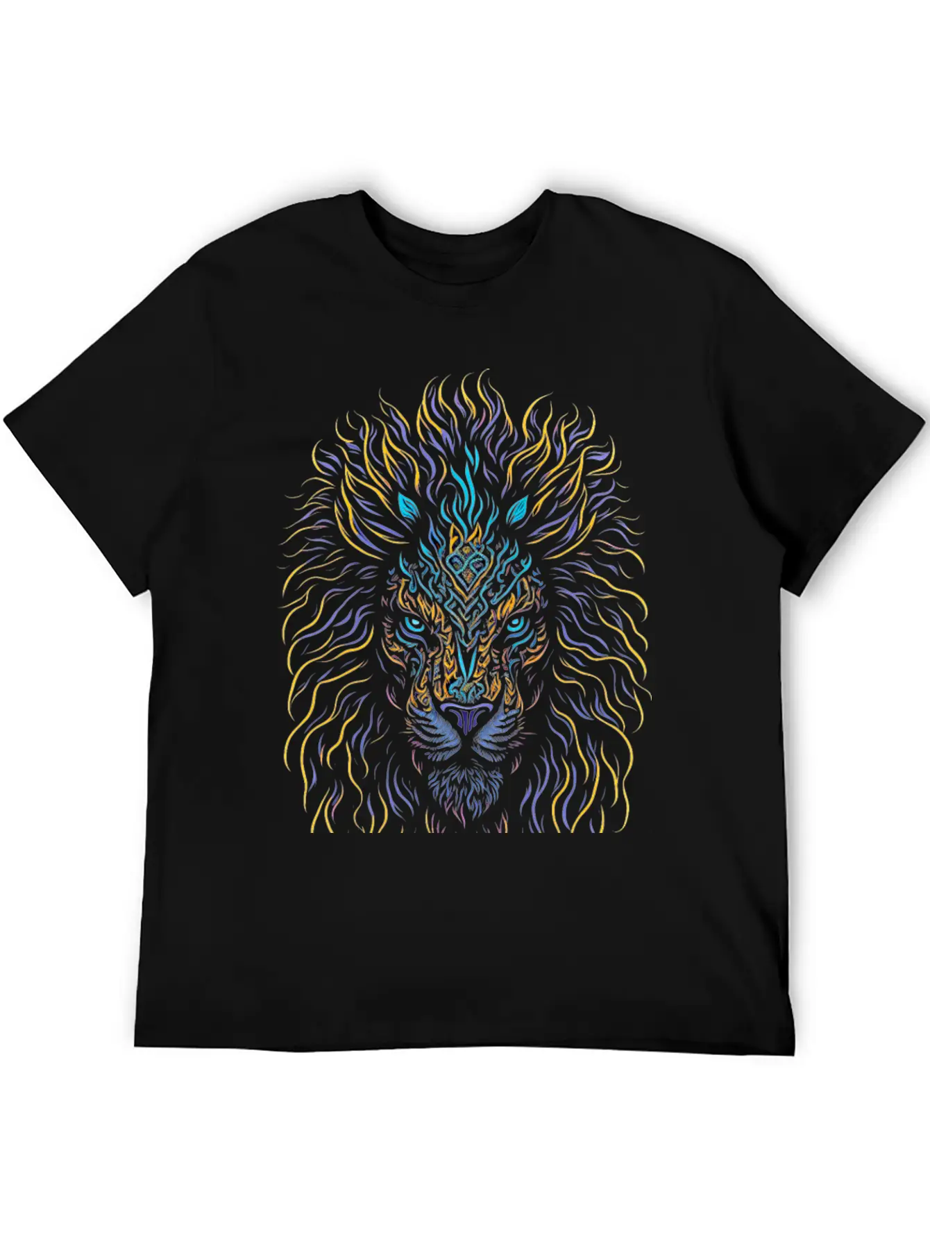 Neon Color Ornamental Lion Head Essential Cotton Tee For Daily Outfits ¨C Unisex Style