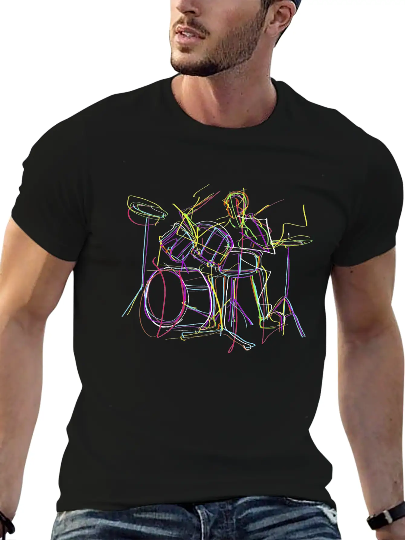 Neon Drums Musician Unisex Casual T-Shirt ¨C Clean Design For Daily Comfort