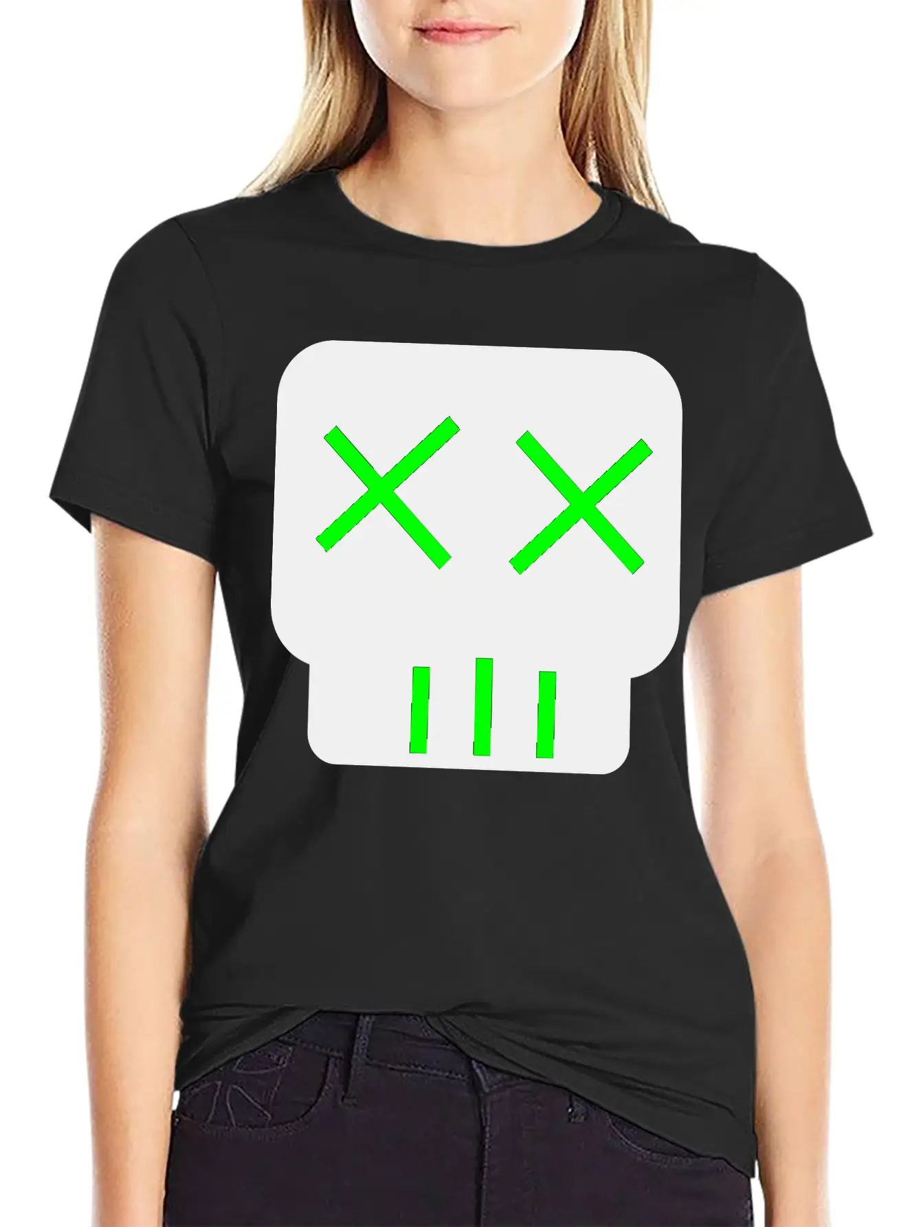 Neon Green Skullkid Essential Cotton Tee For Daily Outfits ¨C Unisex Style