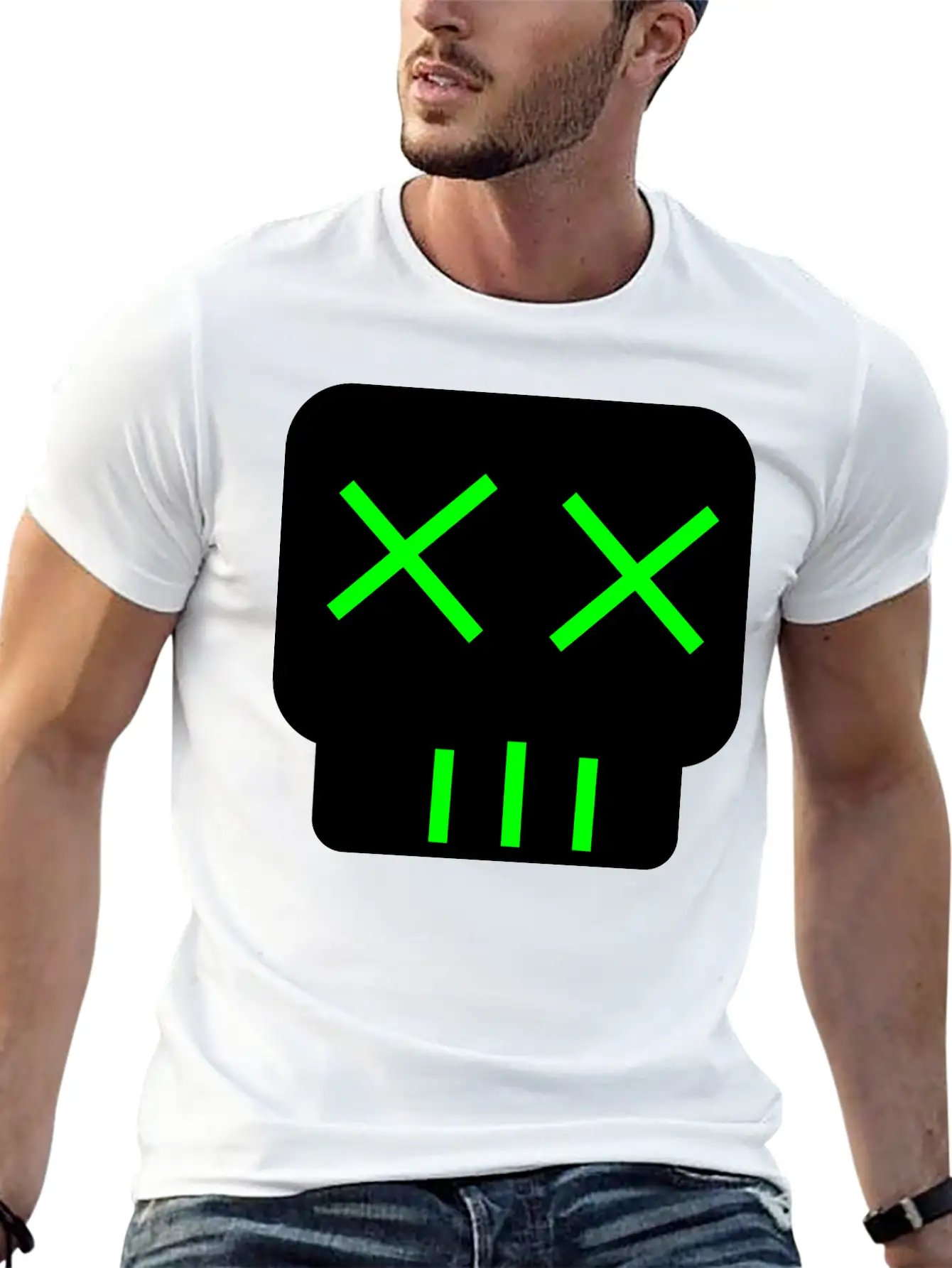 Neon Green Skullkid Essential Cotton Tee For Daily Outfits ¨C Unisex Style