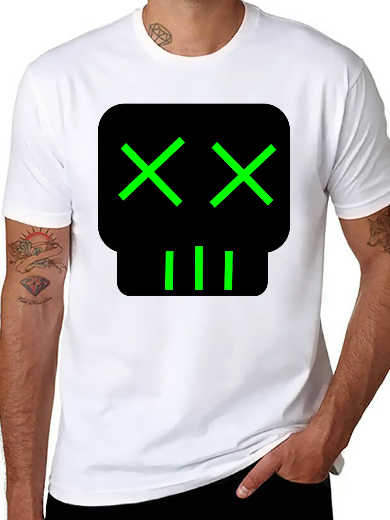 Neon Green Skullkid Essential Cotton Tee For Daily Outfits ¨C Unisex Style