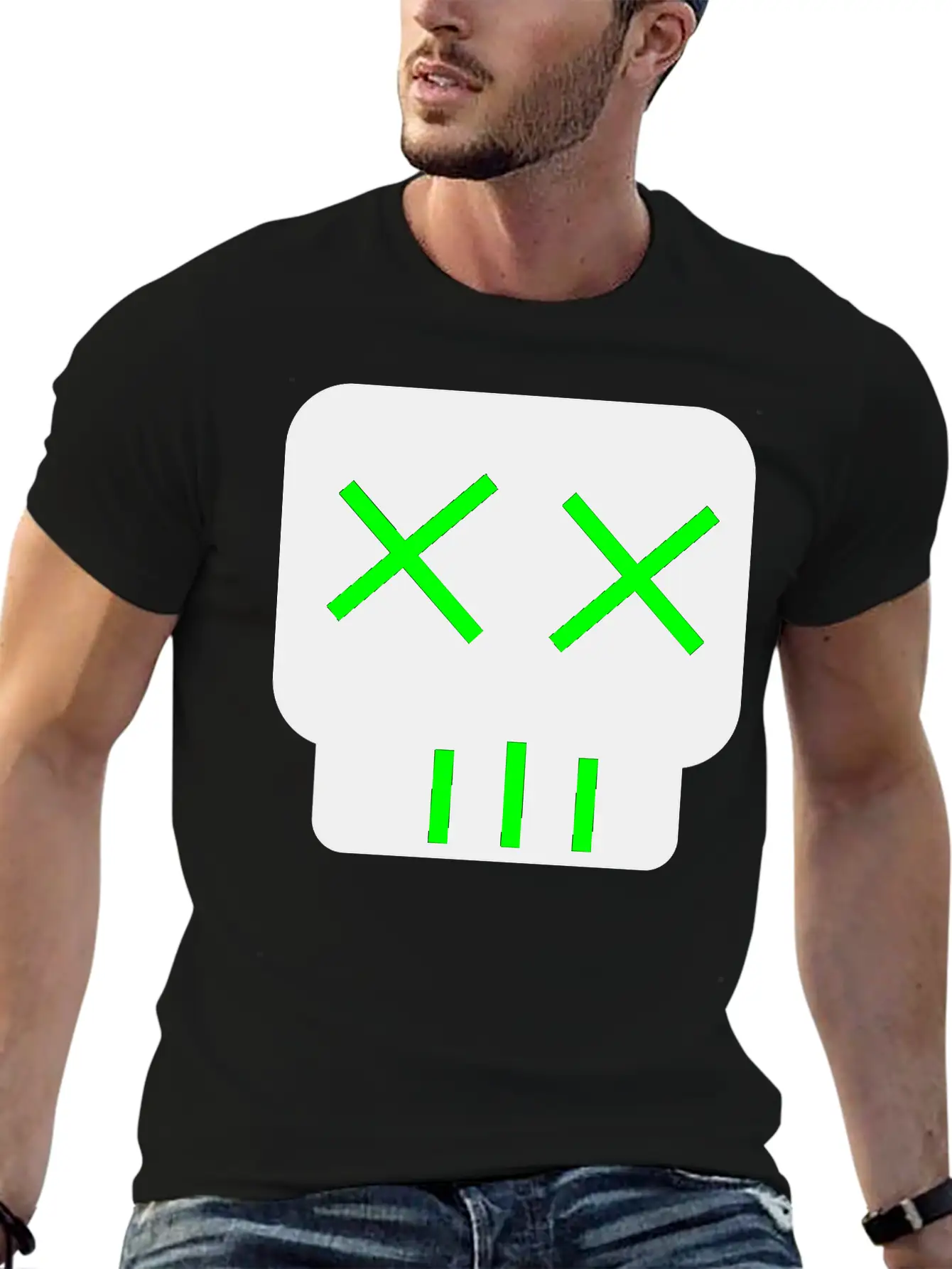 Neon Green Skullkid Essential Cotton Tee For Daily Outfits ¨C Unisex Style