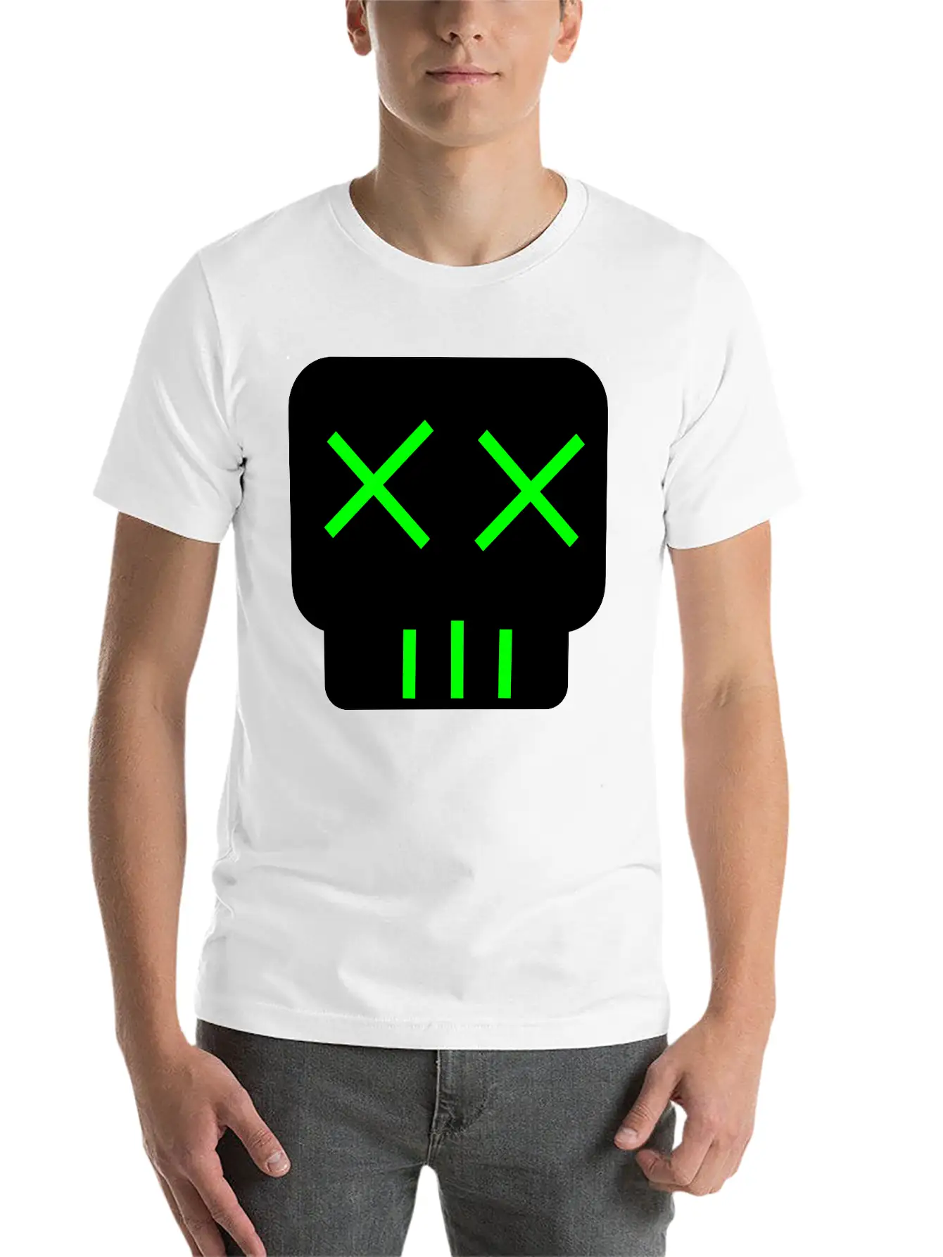 Neon Green Skullkid Essential Cotton Tee For Daily Outfits ¨C Unisex Style