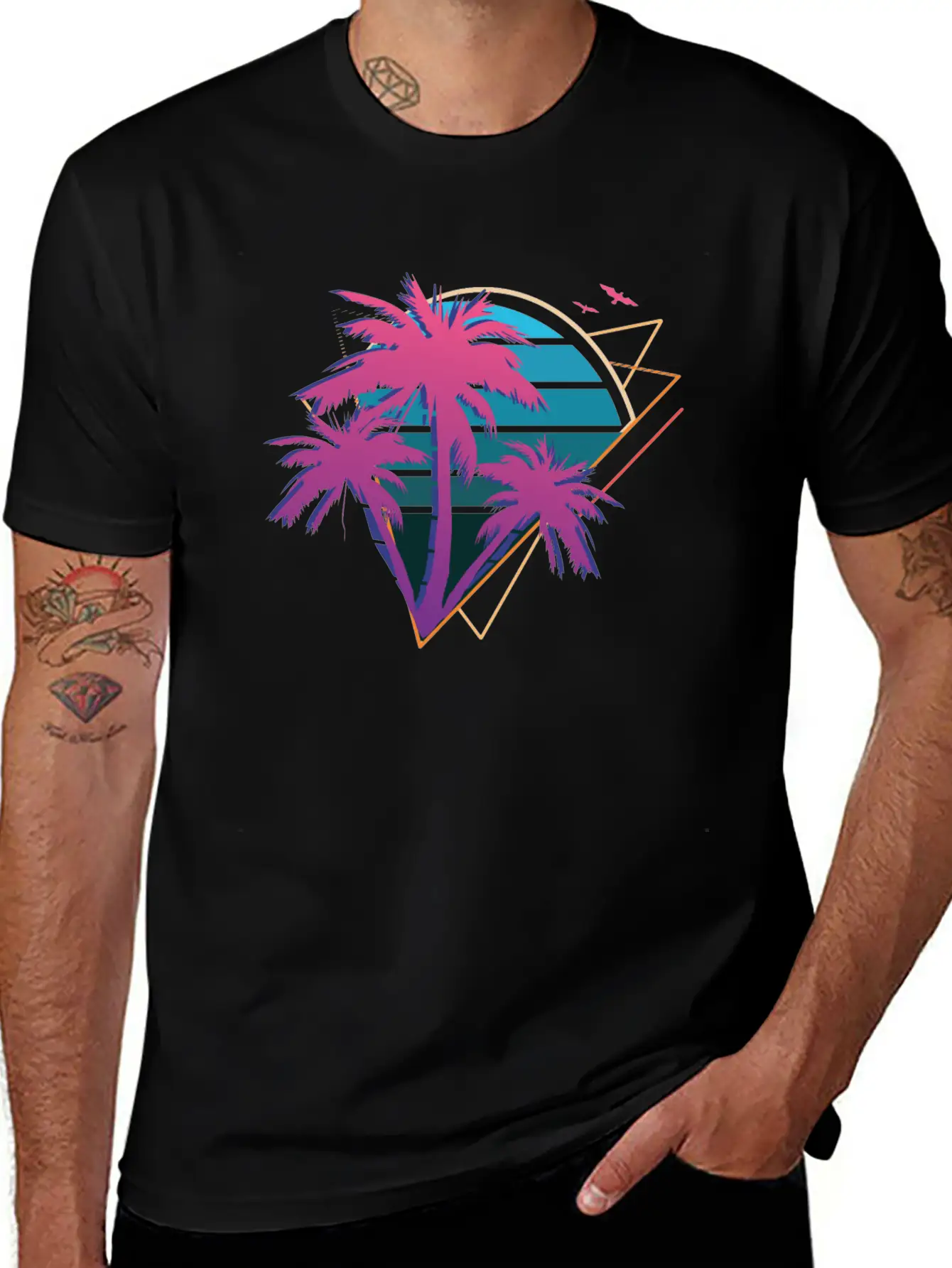 Neon Palm Trees Essential Cotton Tee For Daily Outfits ¨C Unisex Style
