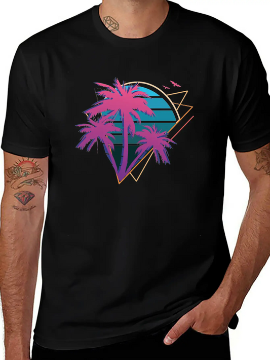 Neon Palm Trees Essential Cotton Tee For Daily Outfits ¨C Unisex Style