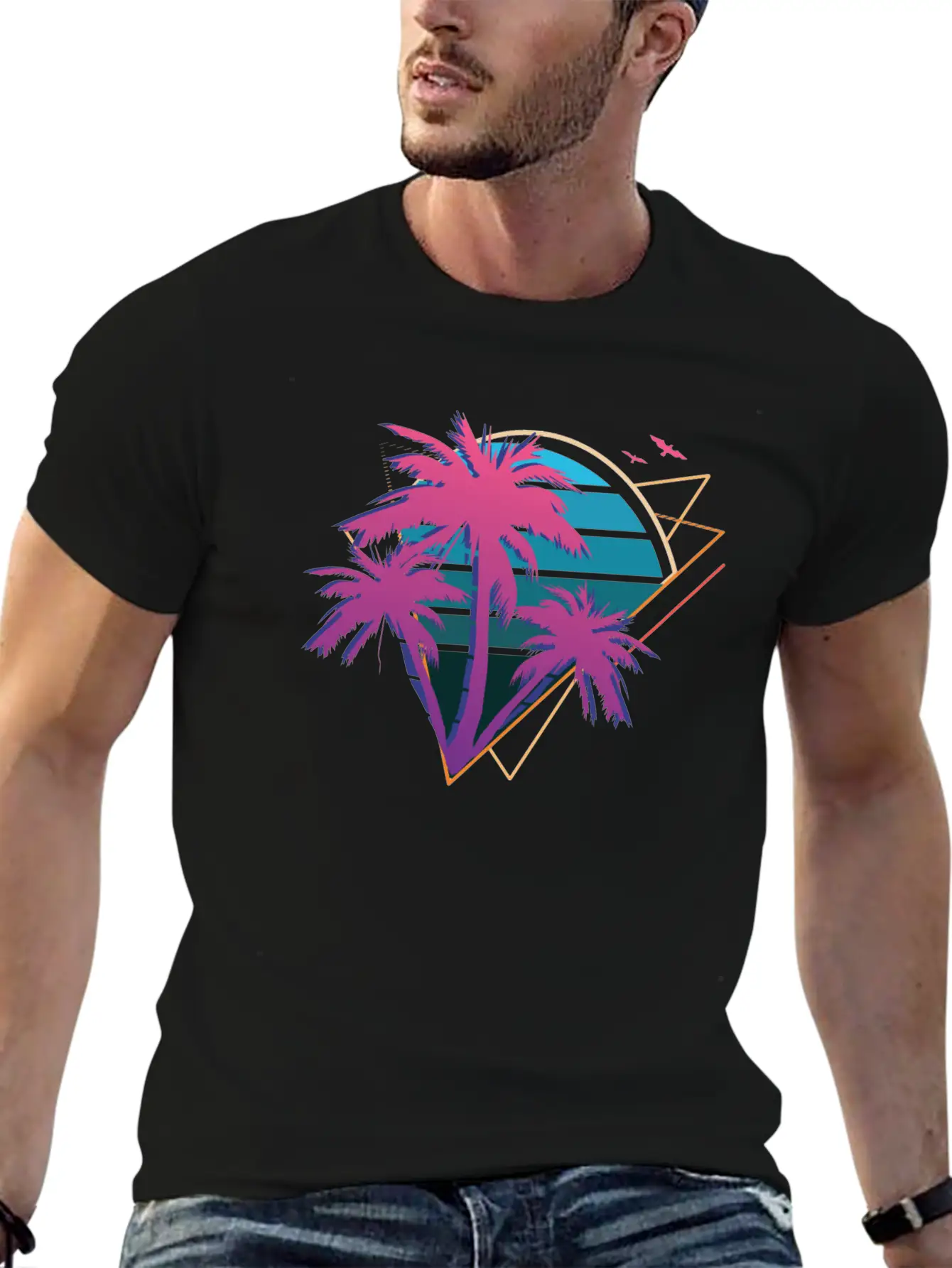 Neon Palm Trees Essential Cotton Tee For Daily Outfits ¨C Unisex Style