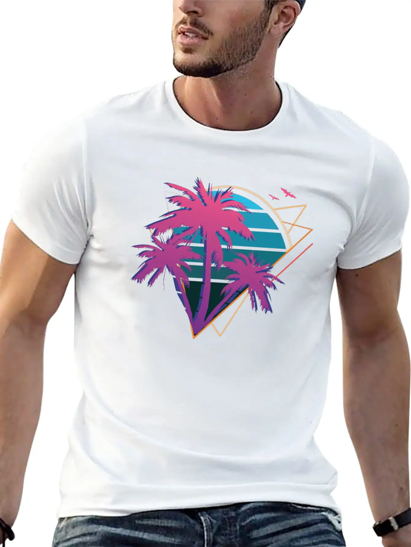 Neon Palm Trees Essential Cotton Tee For Daily Outfits ¨C Unisex Style