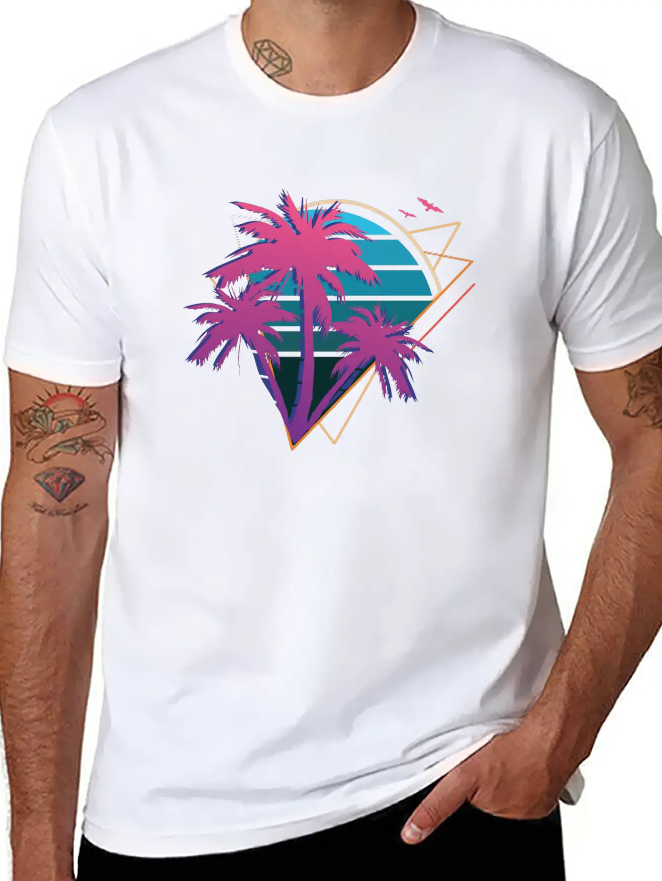 Neon Palm Trees Essential Cotton Tee For Daily Outfits ¨C Unisex Style