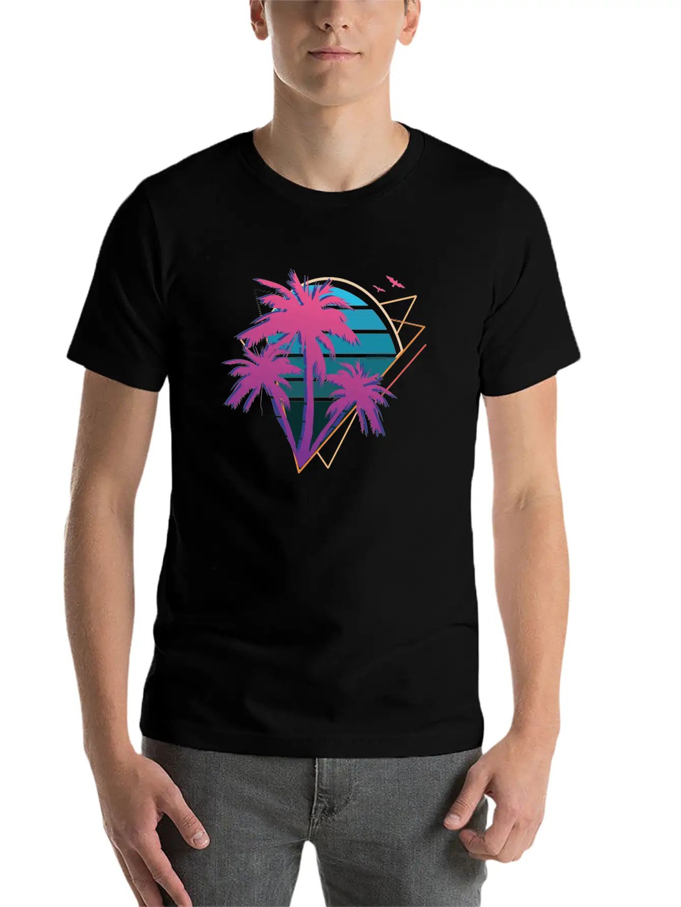 Neon Palm Trees Essential Cotton Tee For Daily Outfits ¨C Unisex Style