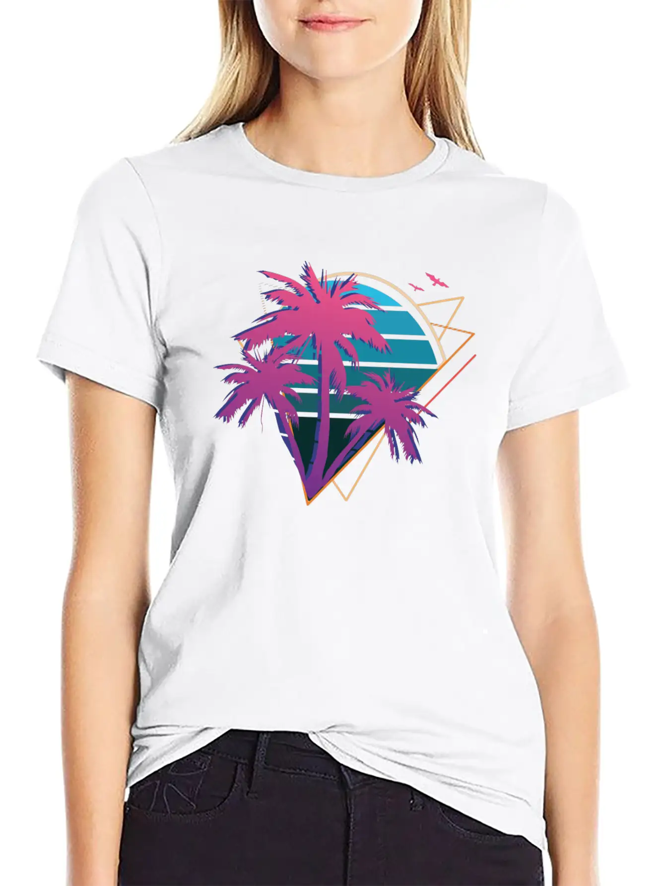 Neon Palm Trees Essential Cotton Tee For Daily Outfits ¨C Unisex Style