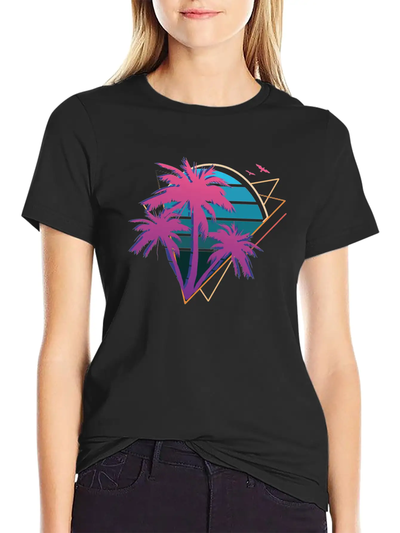 Neon Palm Trees Essential Cotton Tee For Daily Outfits ¨C Unisex Style
