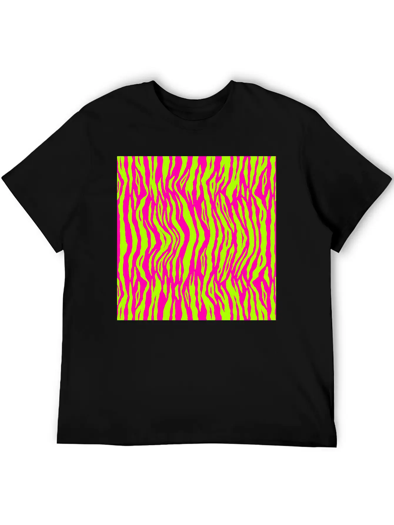 Neon Pink Green Tiger Pattern Essential Cotton Tee For Daily Outfits ¨C Unisex Style