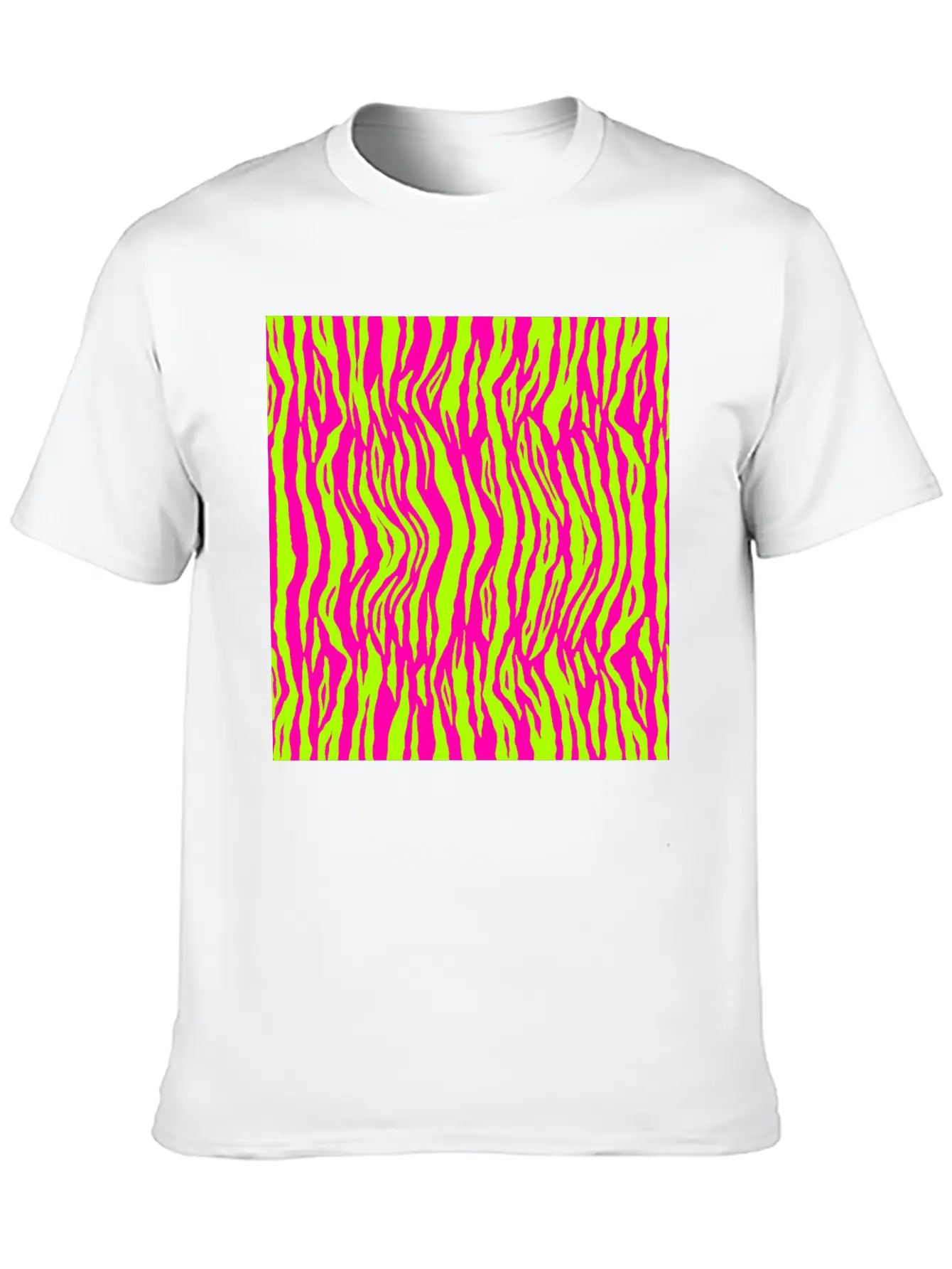 Neon Pink Green Tiger Pattern Essential Cotton Tee For Daily Outfits ¨C Unisex Style