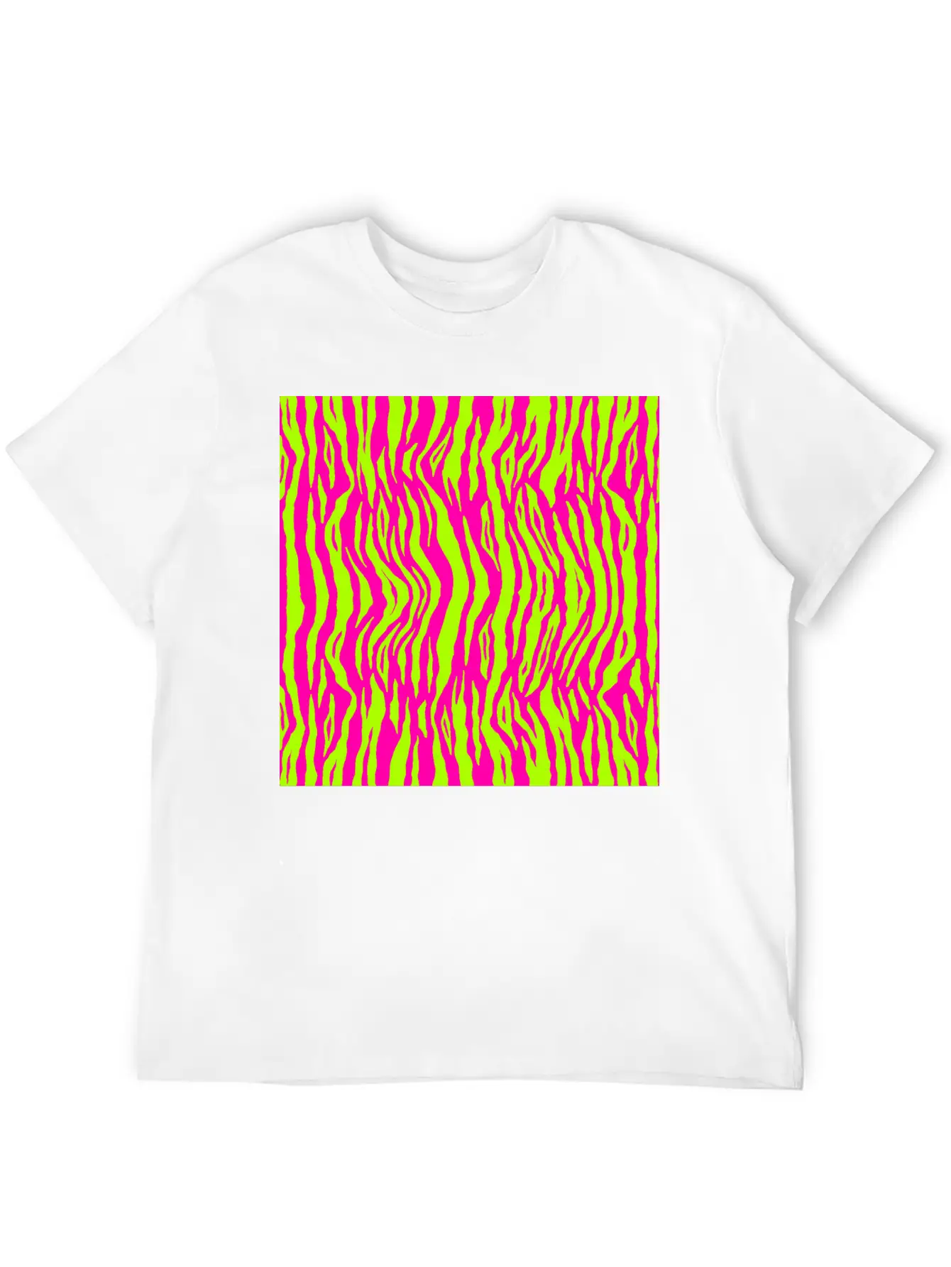 Neon Pink Green Tiger Pattern Essential Cotton Tee For Daily Outfits ¨C Unisex Style