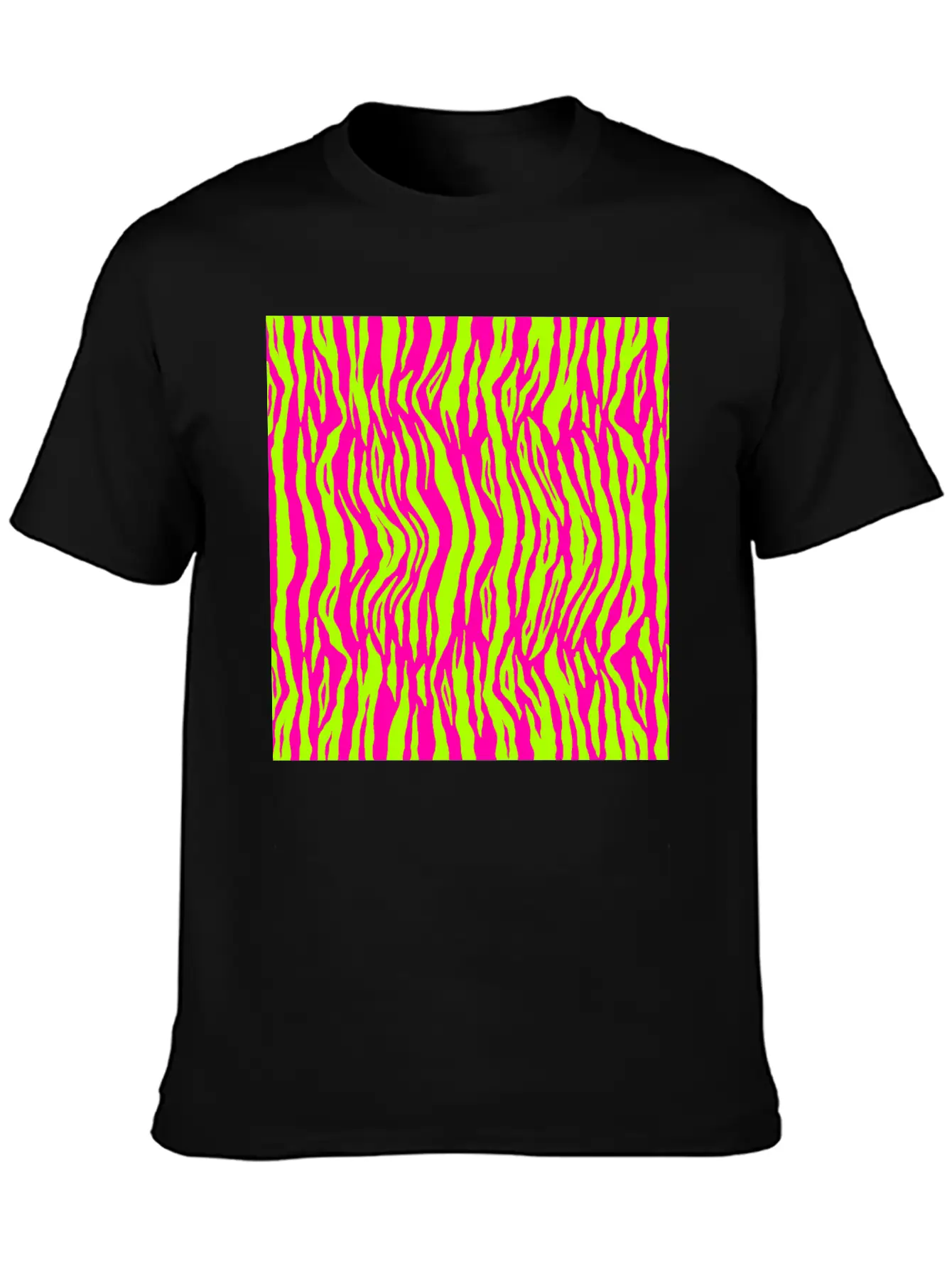 Neon Pink Green Tiger Pattern Essential Cotton Tee For Daily Outfits ¨C Unisex Style