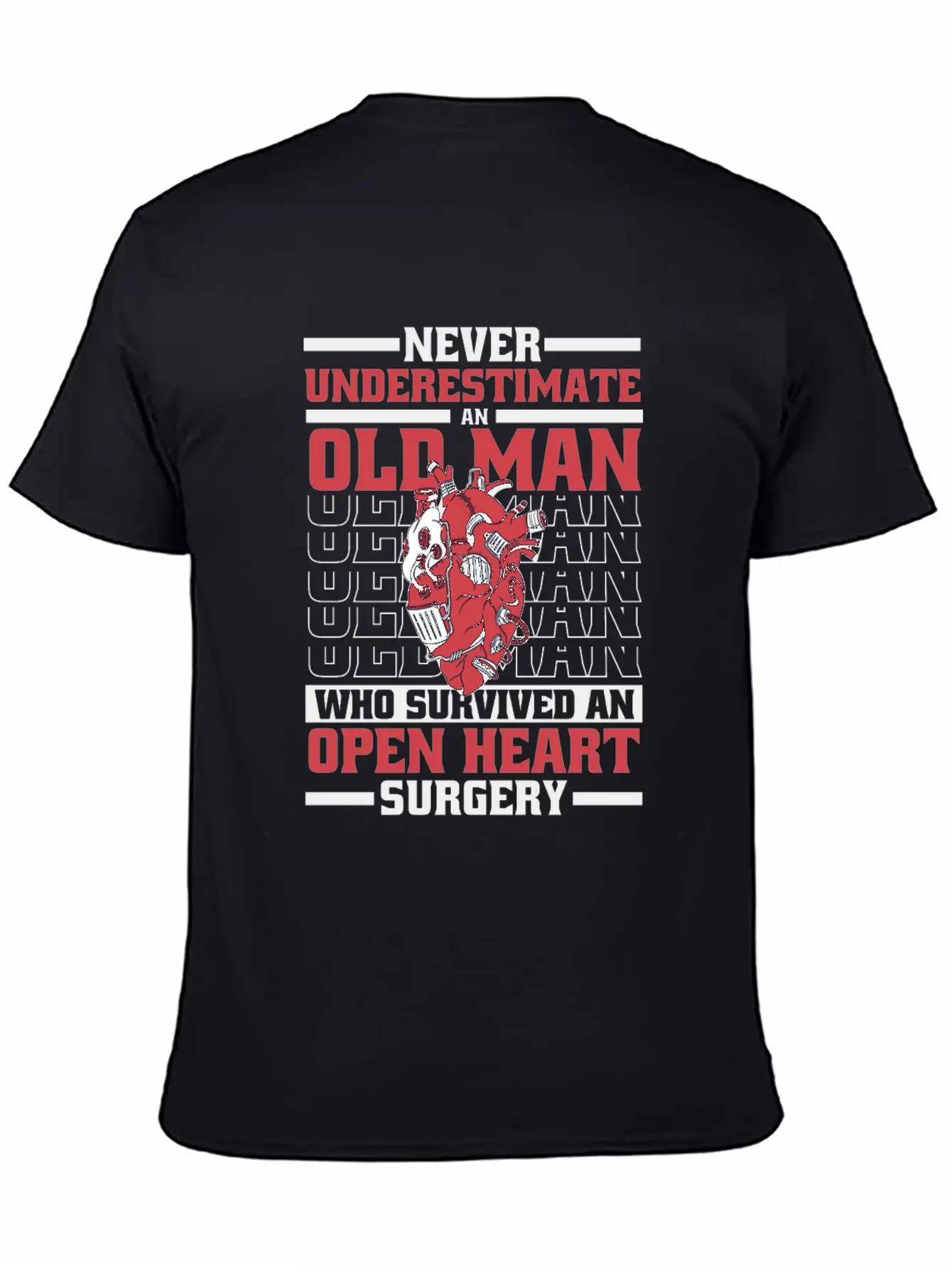 Never Underestimate An Old Man Survived Heart Basic Graphic T-Shirt ¨C Daily Comfort In Soft Cotton