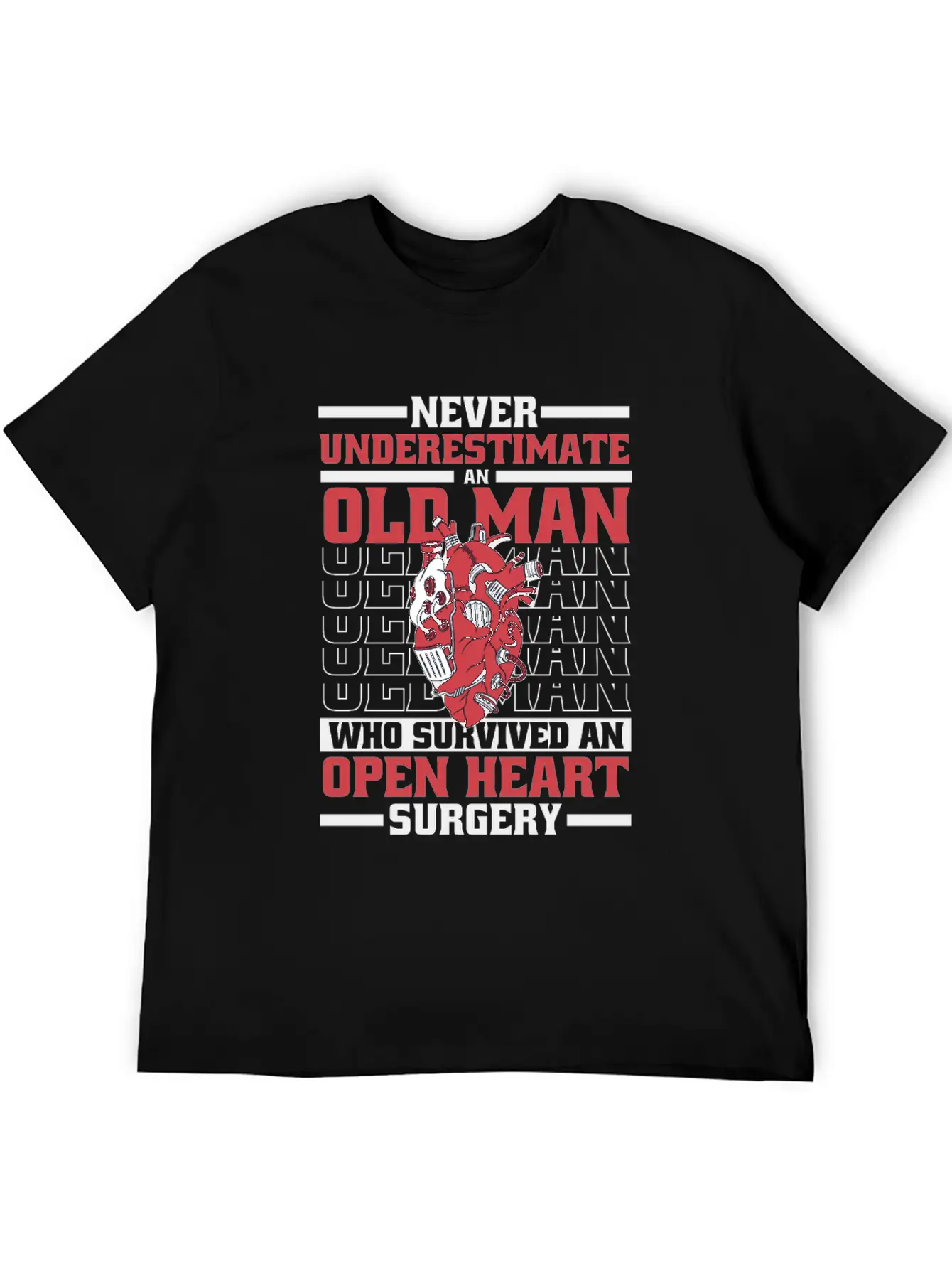 Never Underestimate An Old Man Survived Heart Basic Graphic T-Shirt ¨C Daily Comfort In Soft Cotton