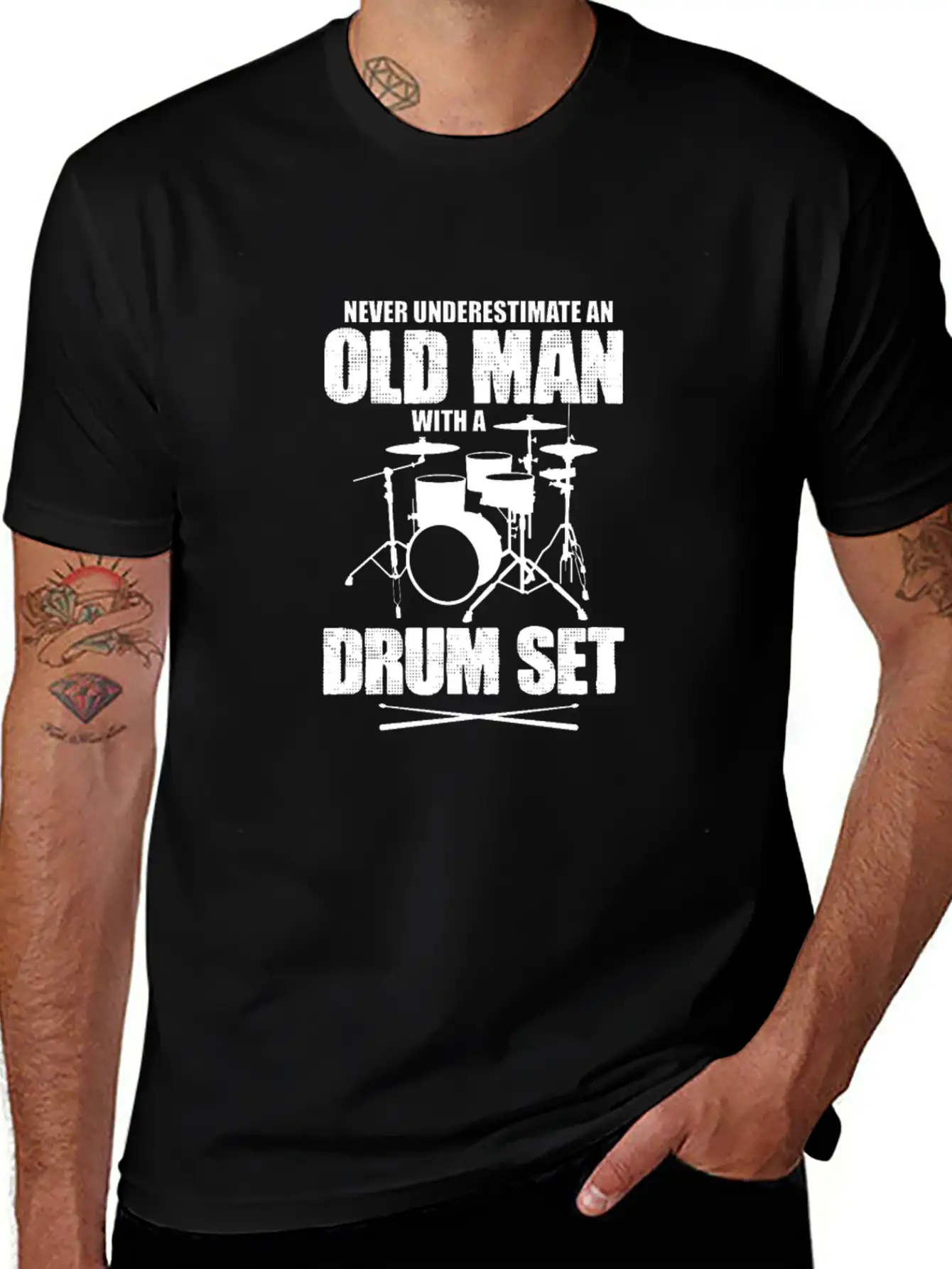 Never Underestimate An Old Man With A Drum Set Basic Graphic T-Shirt ¨C Daily Comfort In Soft Cotton