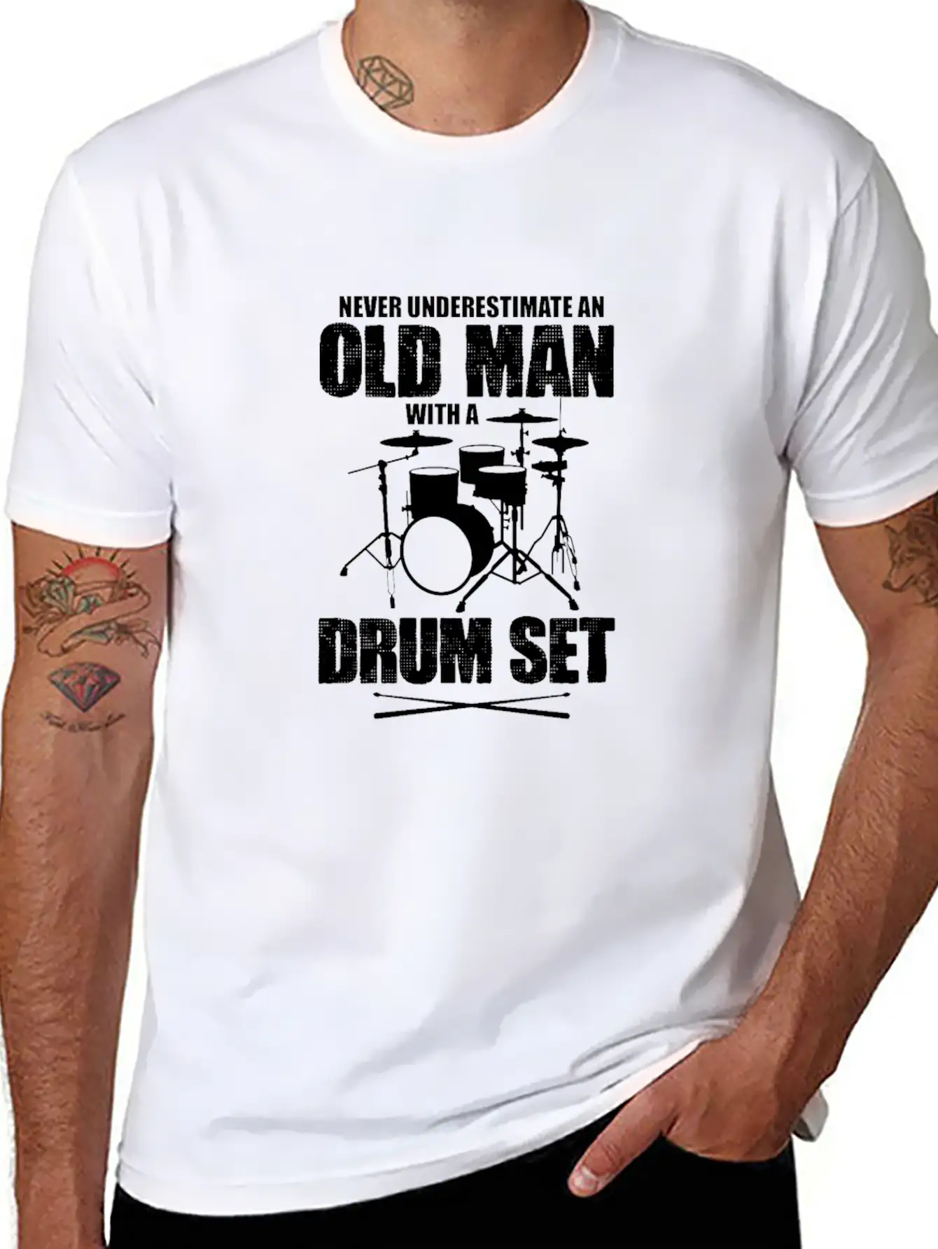 Never Underestimate An Old Man With A Drum Set Basic Graphic T-Shirt ¨C Daily Comfort In Soft Cotton