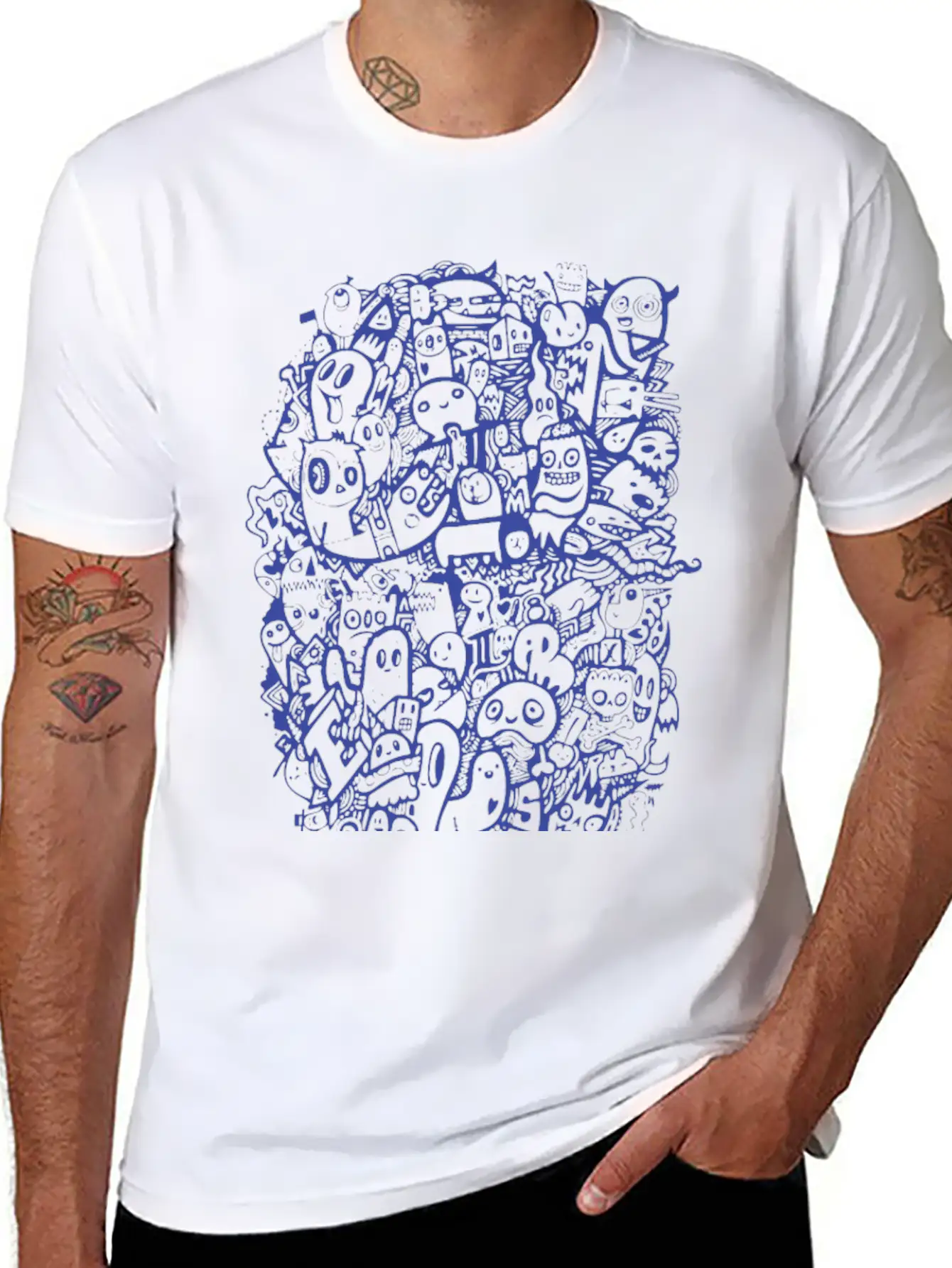 New Design Blue Doodle Best Seller Basic Graphic T-Shirt ¨C Daily Comfort In Soft Cotton