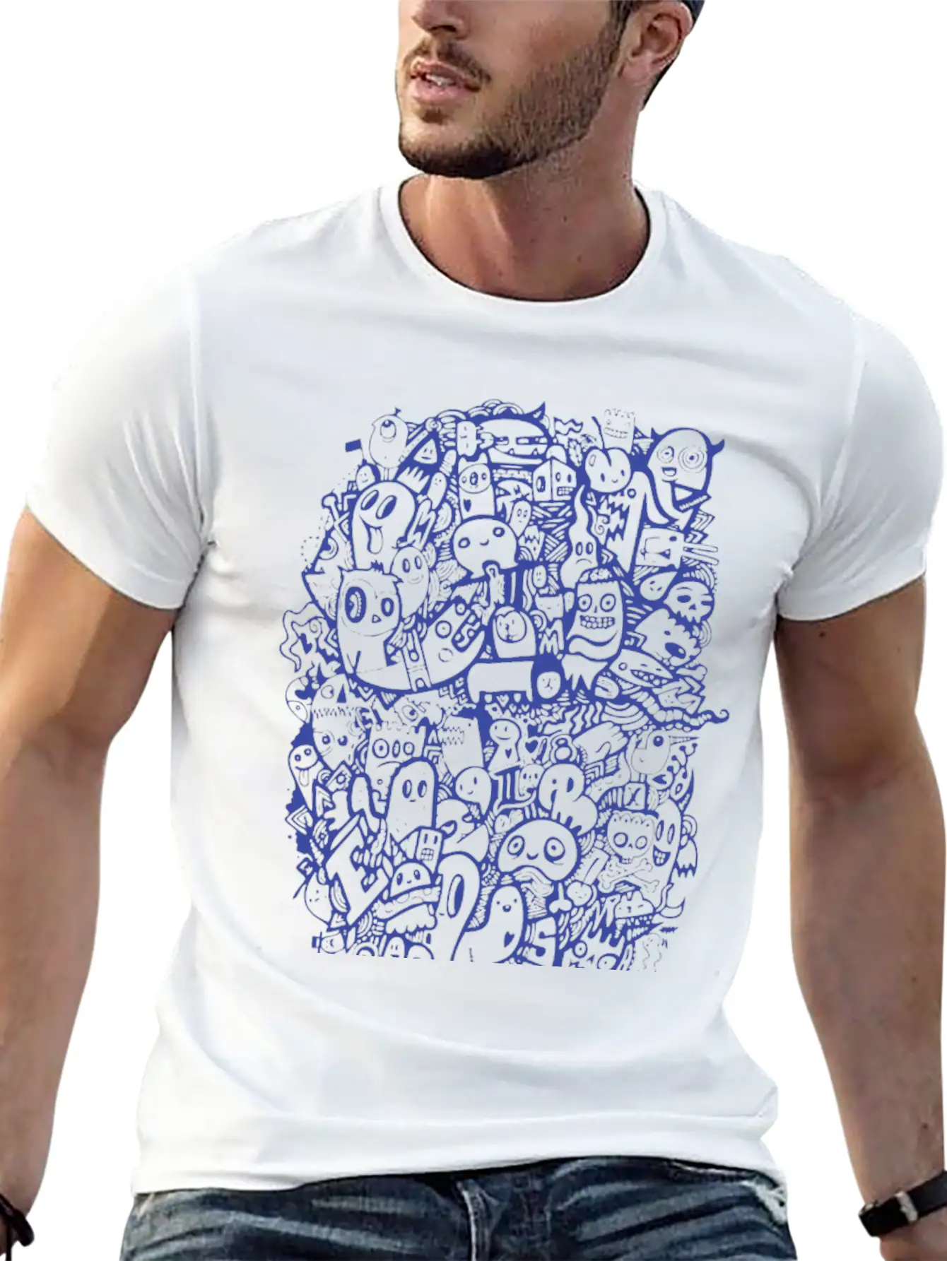 New Design Blue Doodle Best Seller Basic Graphic T-Shirt ¨C Daily Comfort In Soft Cotton