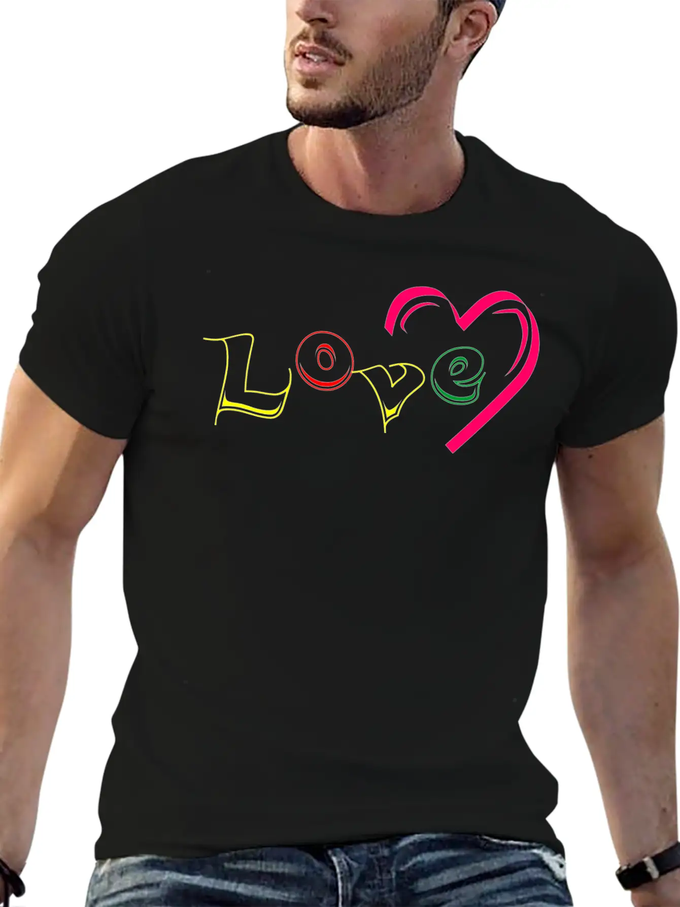 New T-shirt Love Writing With Love Ornamen Essential Cotton Tee For Daily Outfits ¨C Unisex Style