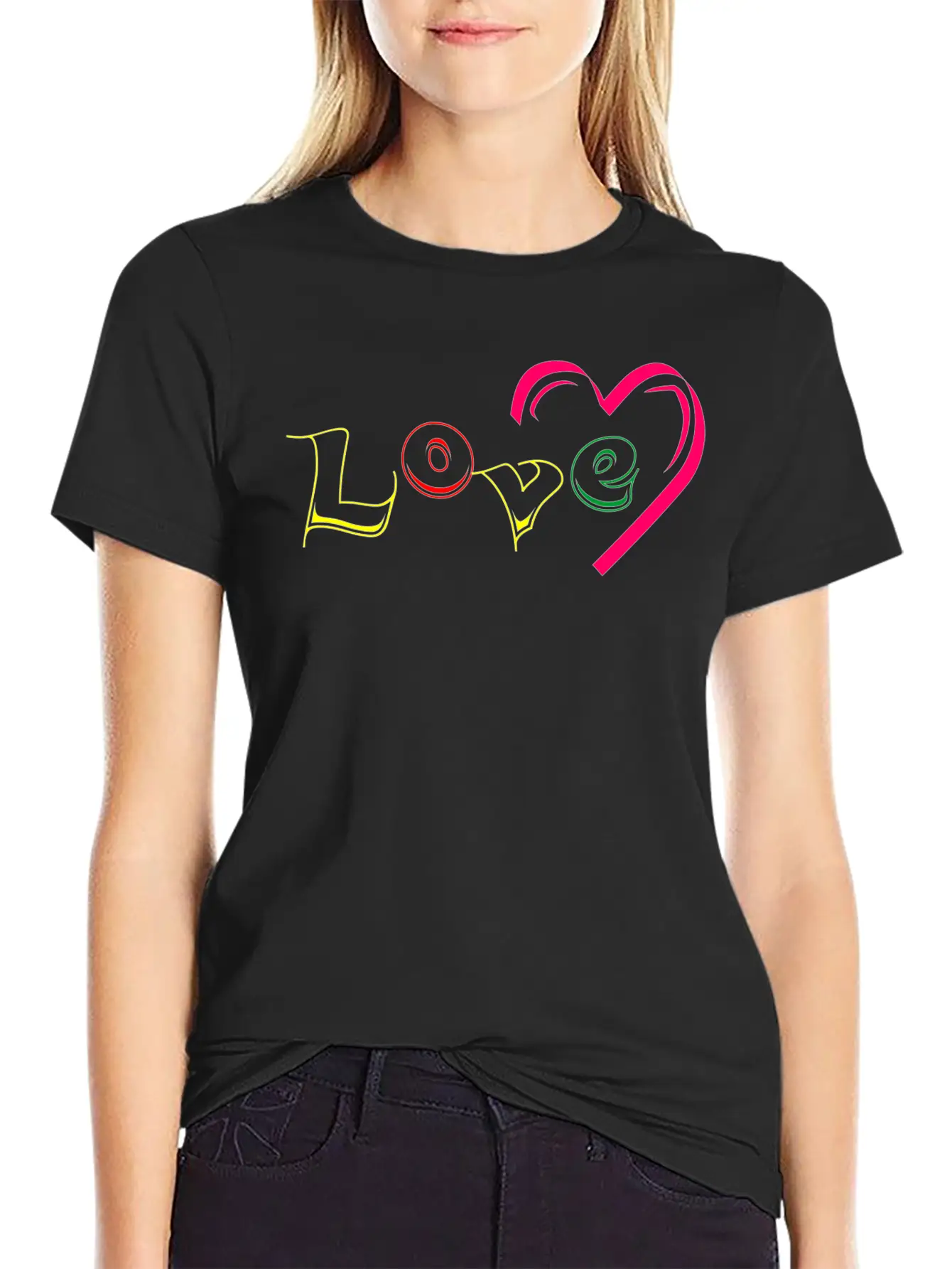New T-shirt Love Writing With Love Ornamen Essential Cotton Tee For Daily Outfits ¨C Unisex Style