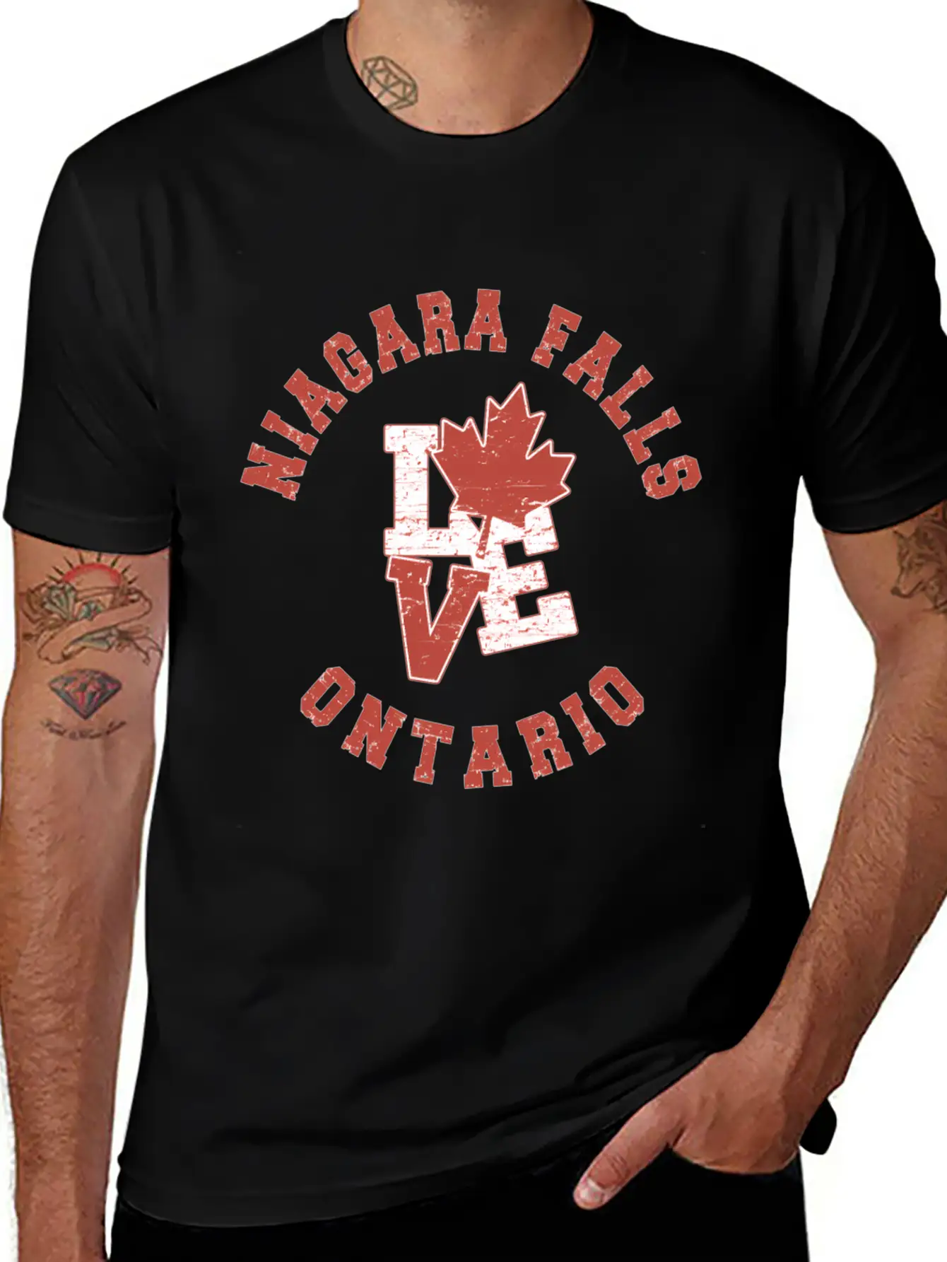 Niagara Falls Ontario Love Canadian Flag Essential Cotton Tee For Daily Outfits ¨C Unisex Style